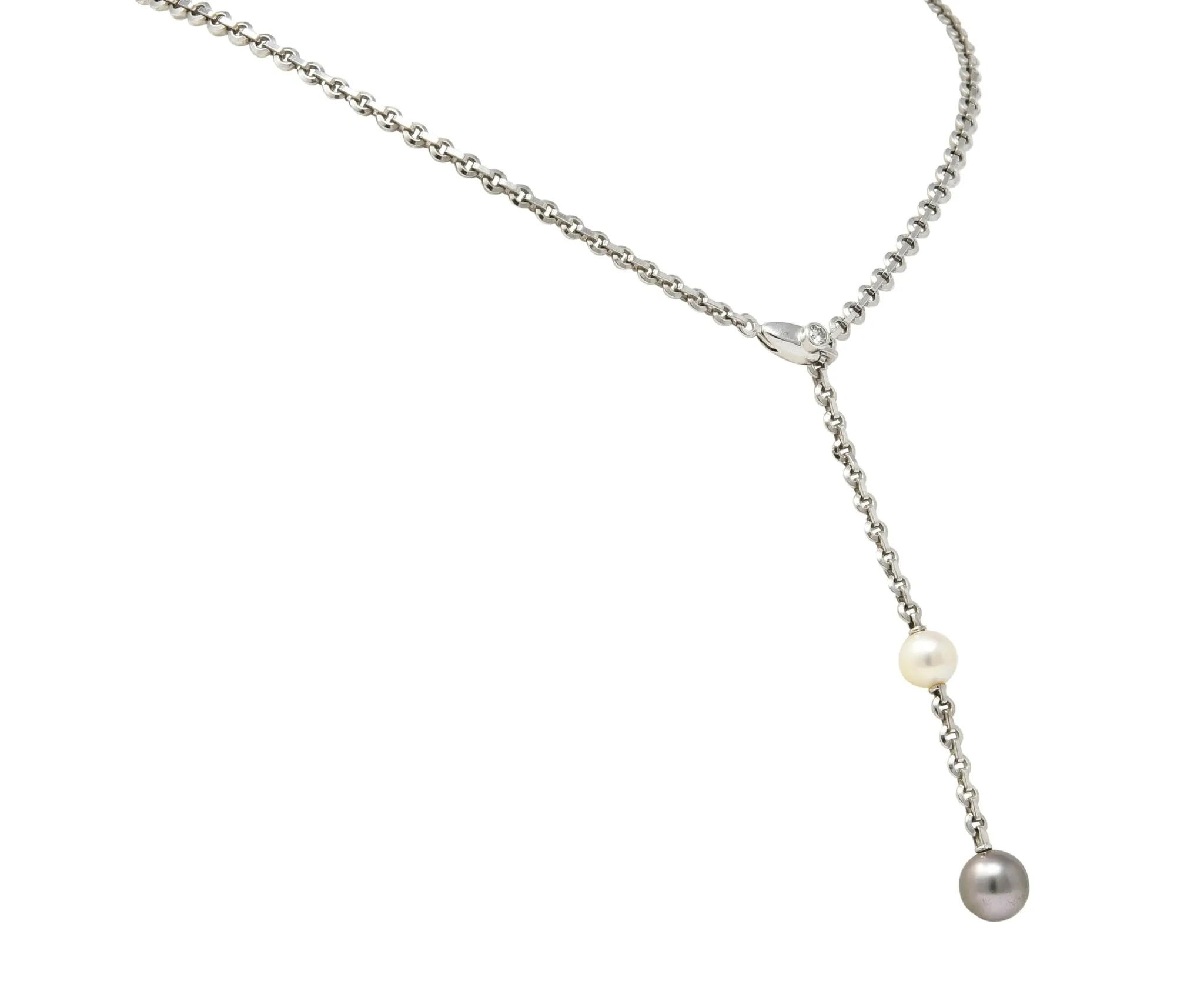 Cartier 2001 Diamond Cultured Pearl 18 Karat White Gold Lariat Drop Necklace