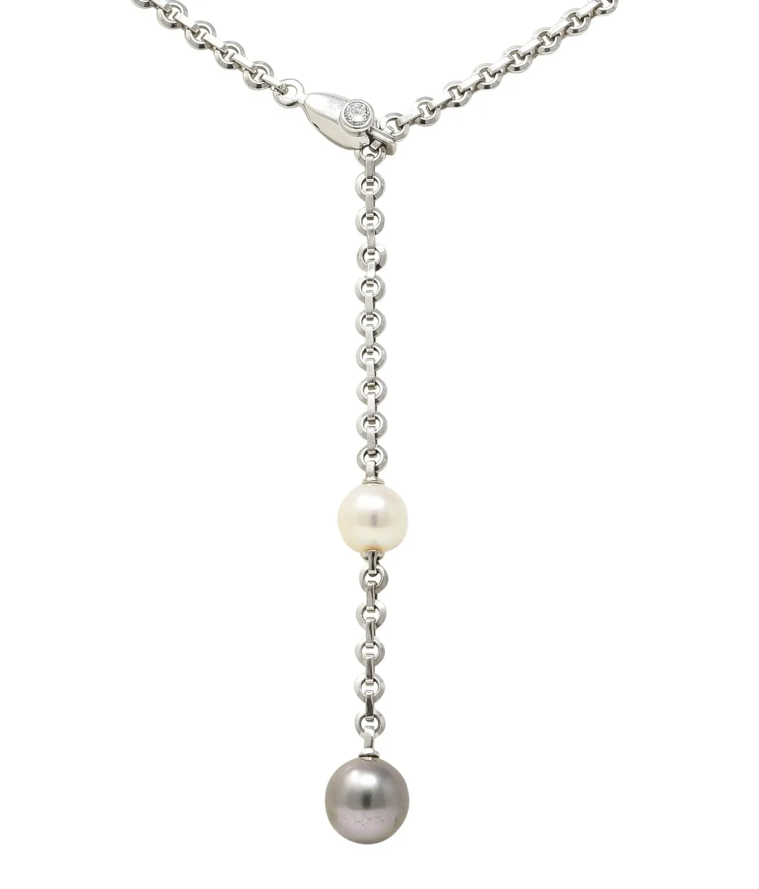 Cartier 2001 Diamond Cultured Pearl 18 Karat White Gold Lariat Drop Necklace