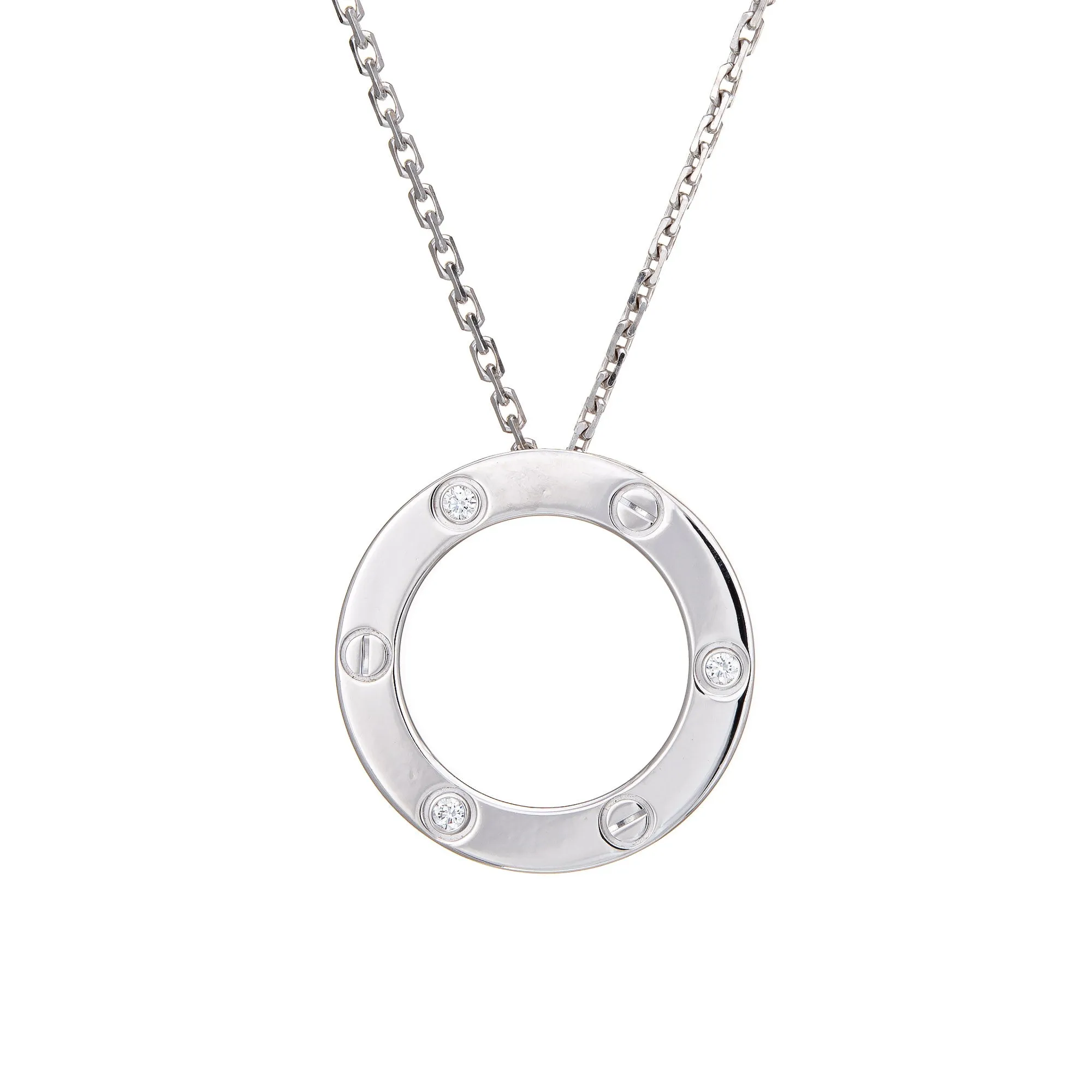 Cartier Love Necklace 3 Diamonds 18k White Gold Estate Fine Jewelry 16.5"