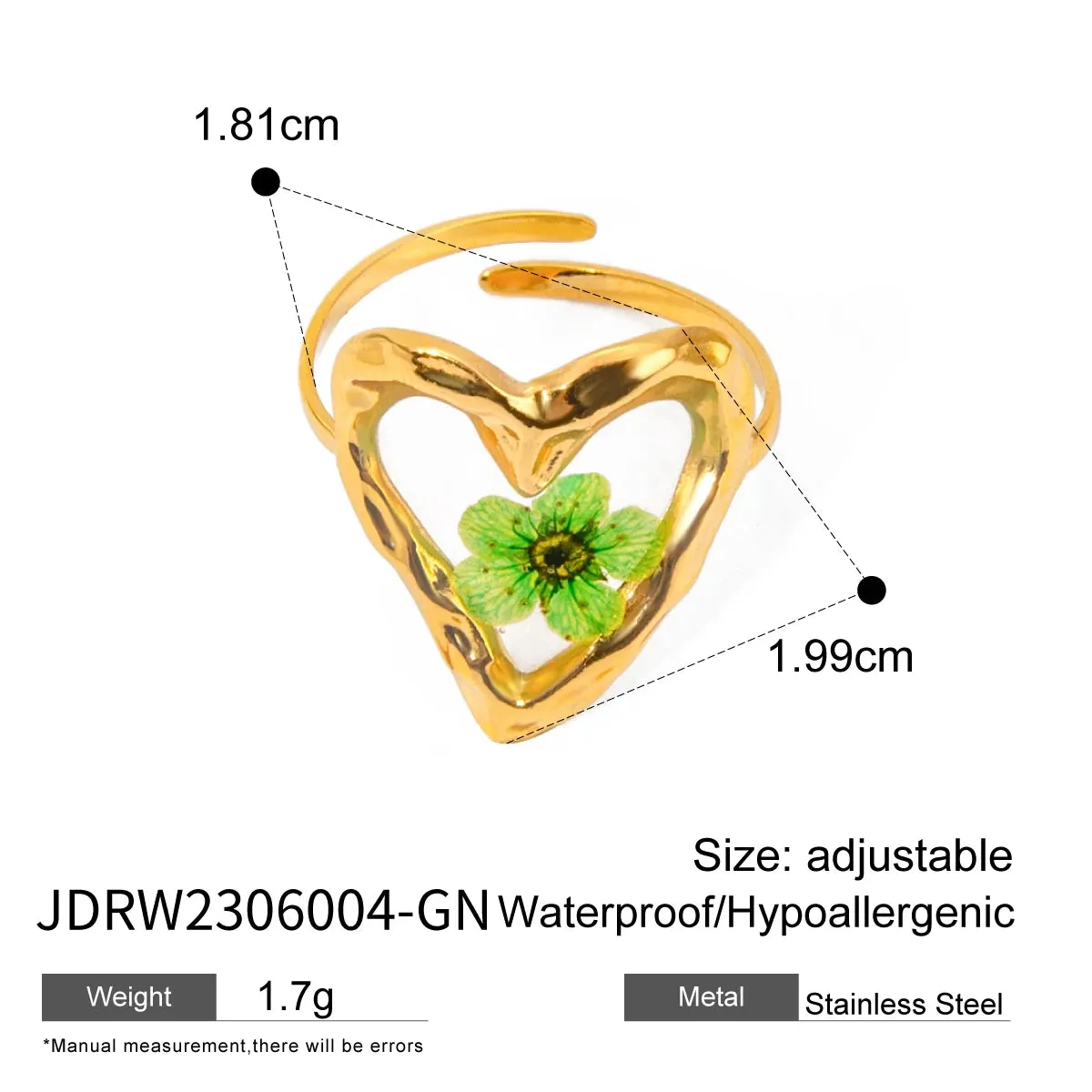 Charming Irregular Love Heart Green Plum Flower Ring