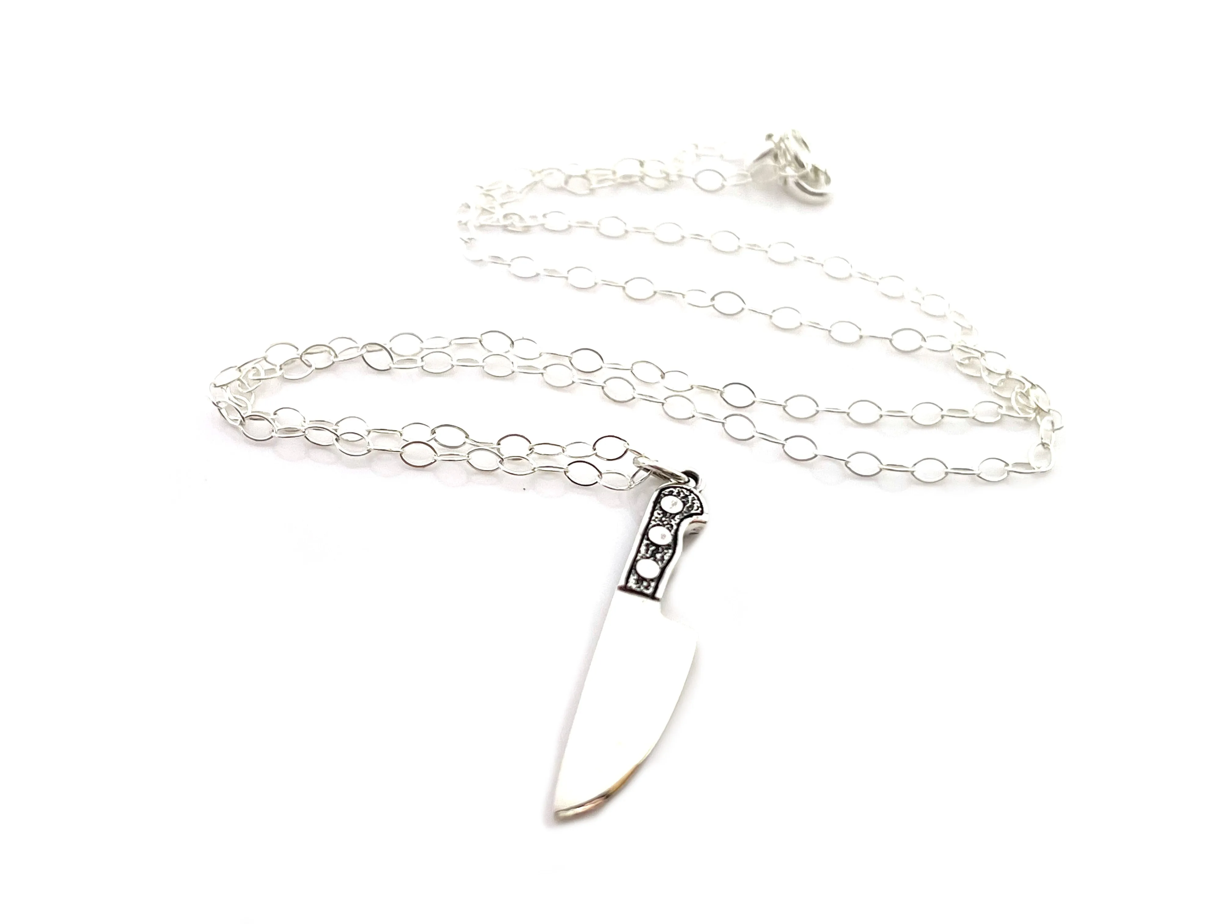 Chef's Knife Charm - Kitchen Cooking Pendant - Sterling Silver Necklace - Handmade Jewelry
