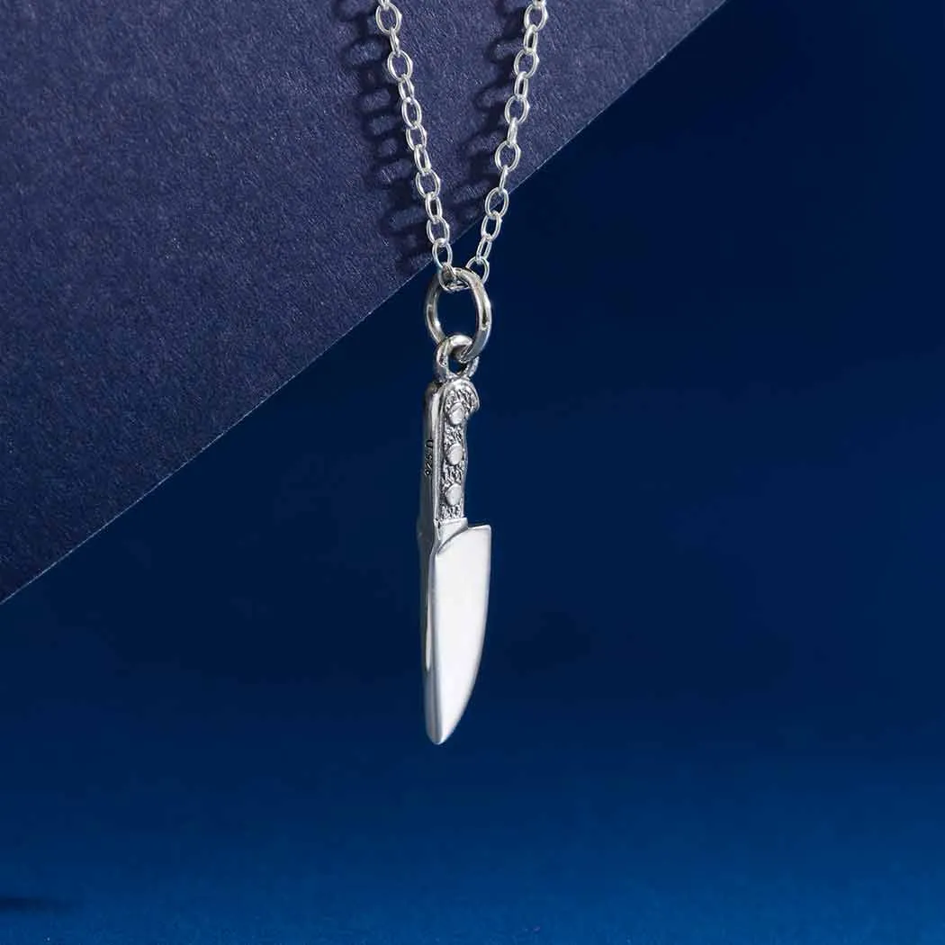 Chef's Knife Charm - Kitchen Cooking Pendant - Sterling Silver Necklace - Handmade Jewelry