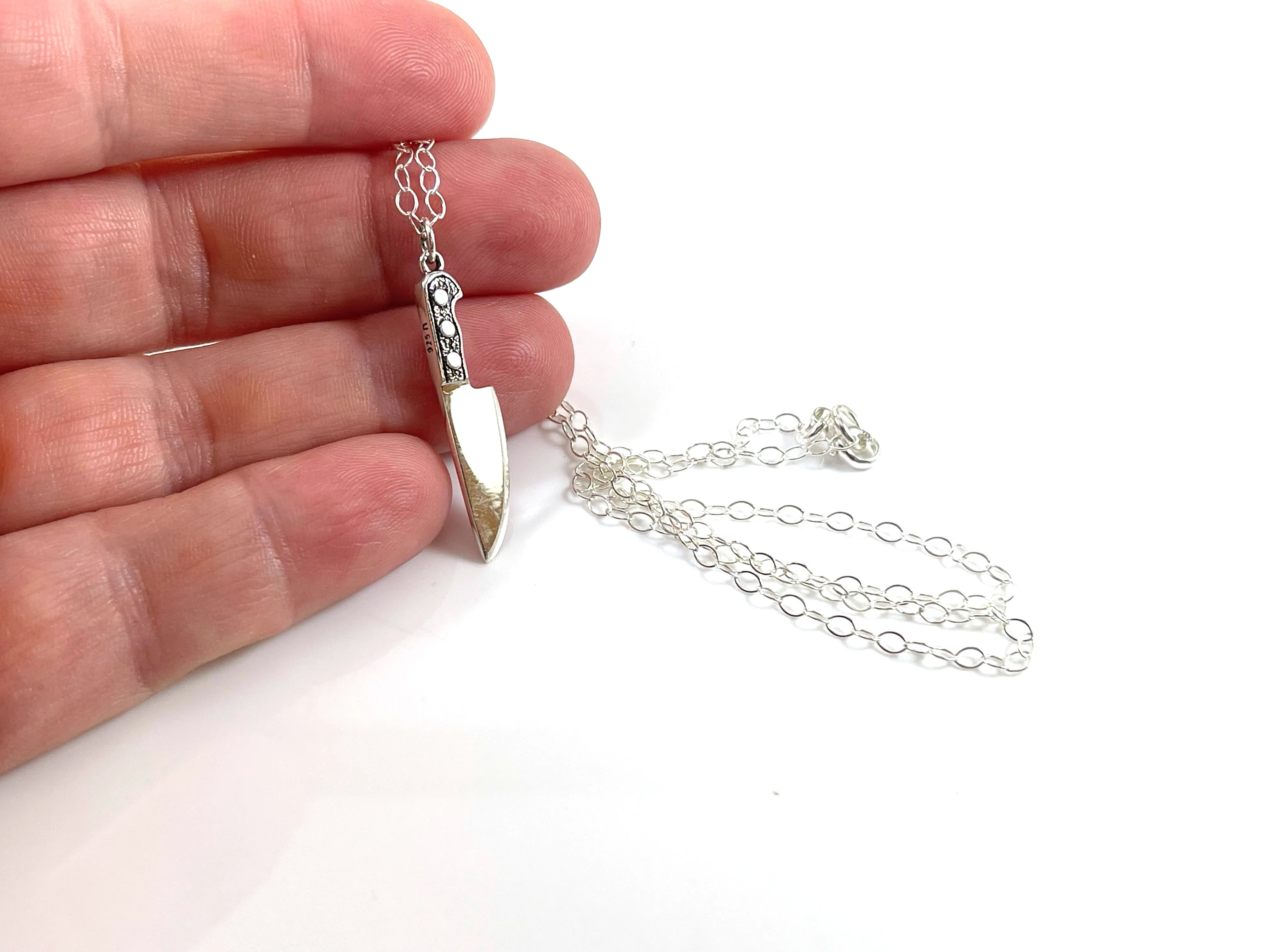 Chef's Knife Charm - Kitchen Cooking Pendant - Sterling Silver Necklace - Handmade Jewelry