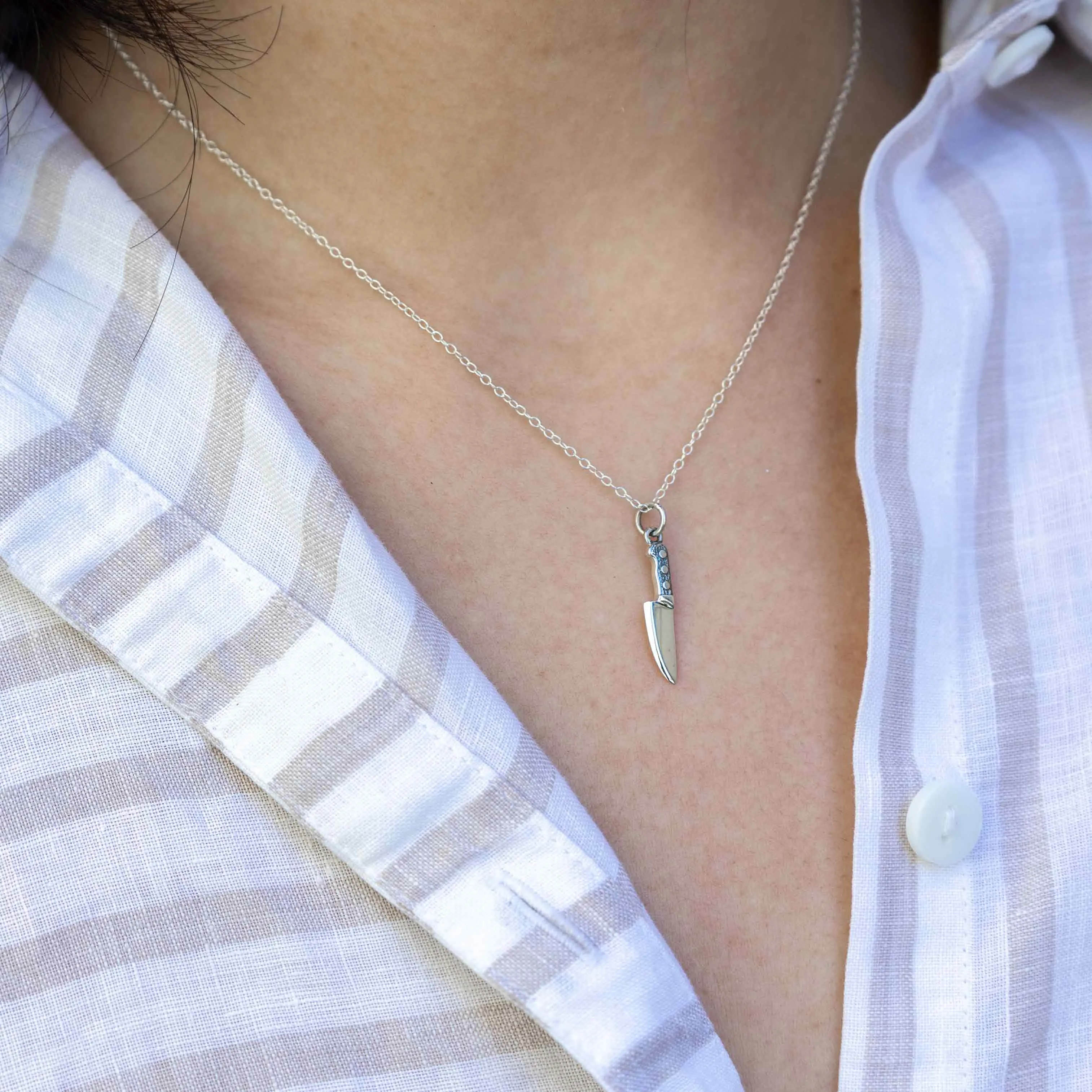 Chef's Knife Charm - Kitchen Cooking Pendant - Sterling Silver Necklace - Handmade Jewelry