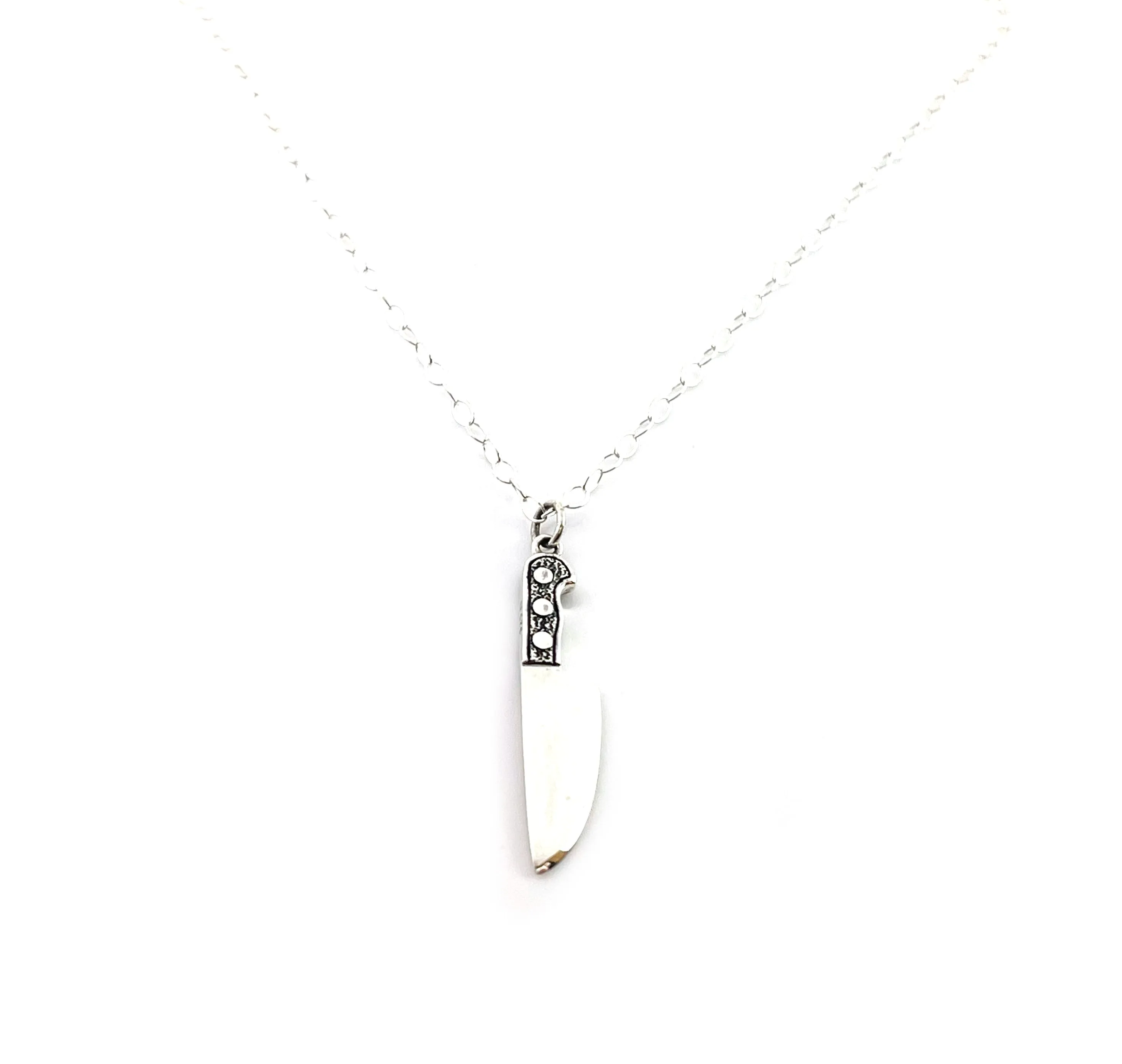 Chef's Knife Charm - Kitchen Cooking Pendant - Sterling Silver Necklace - Handmade Jewelry