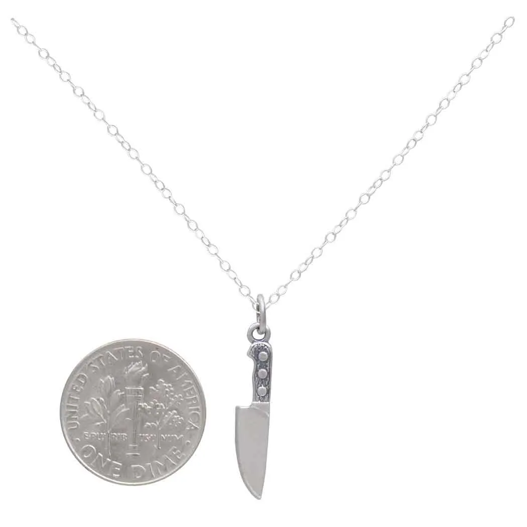 Chef's Knife Charm - Kitchen Cooking Pendant - Sterling Silver Necklace - Handmade Jewelry