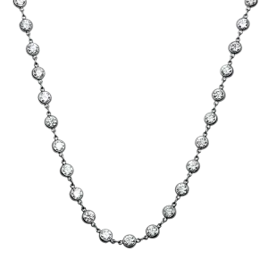 Christopher Designs Platinum Round Diamond Bezel Strand Necklace