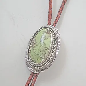 Chrysocolla Solid Sterling Silver Bolo on Braided Leather Cord