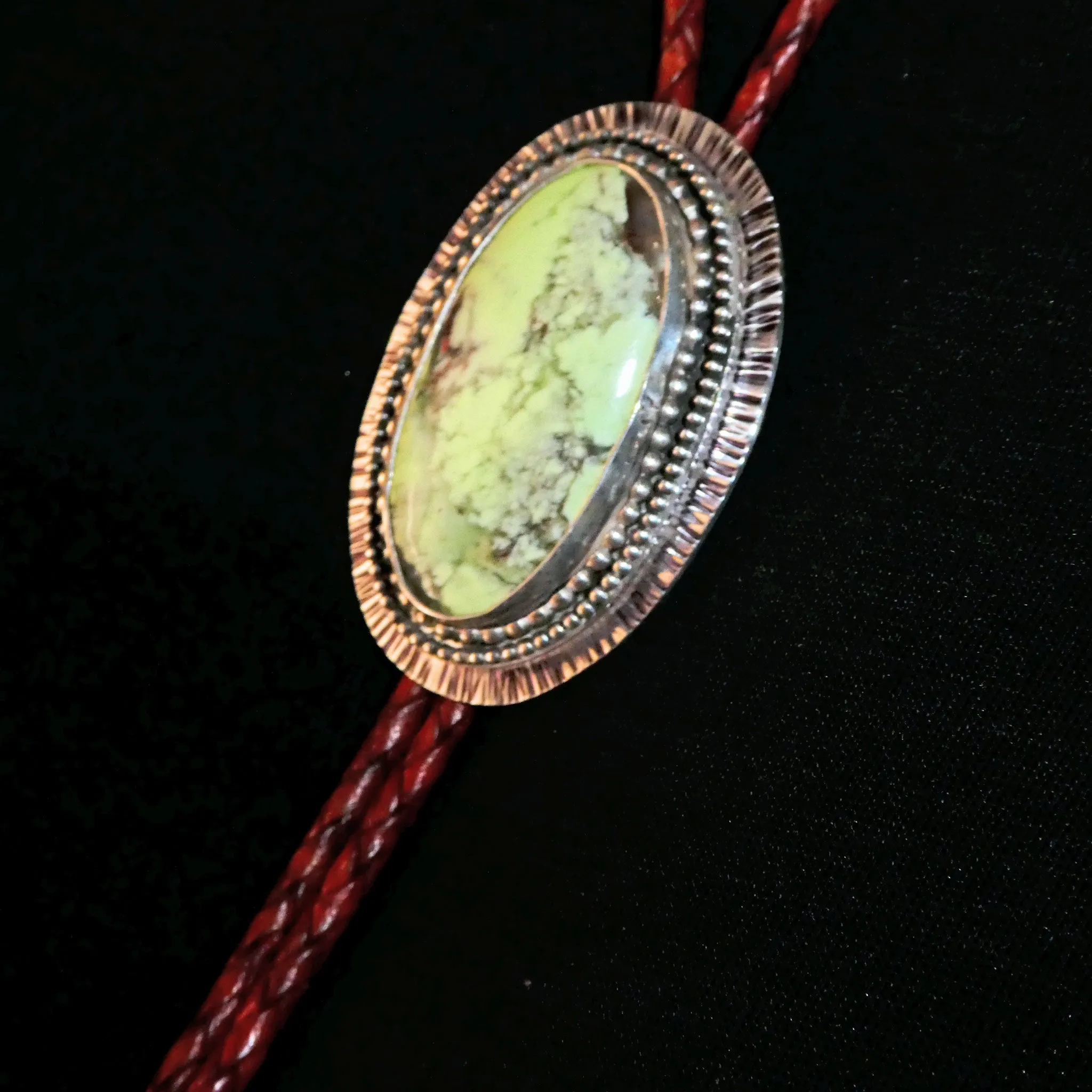 Chrysocolla Solid Sterling Silver Bolo on Braided Leather Cord