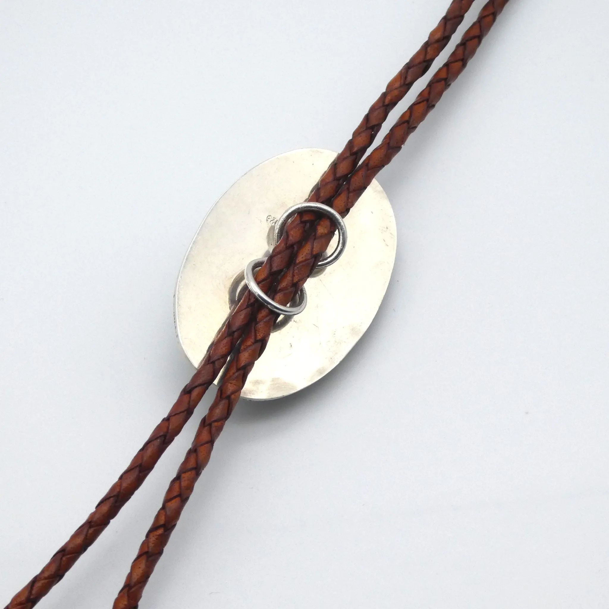 Chrysocolla Solid Sterling Silver Bolo on Braided Leather Cord