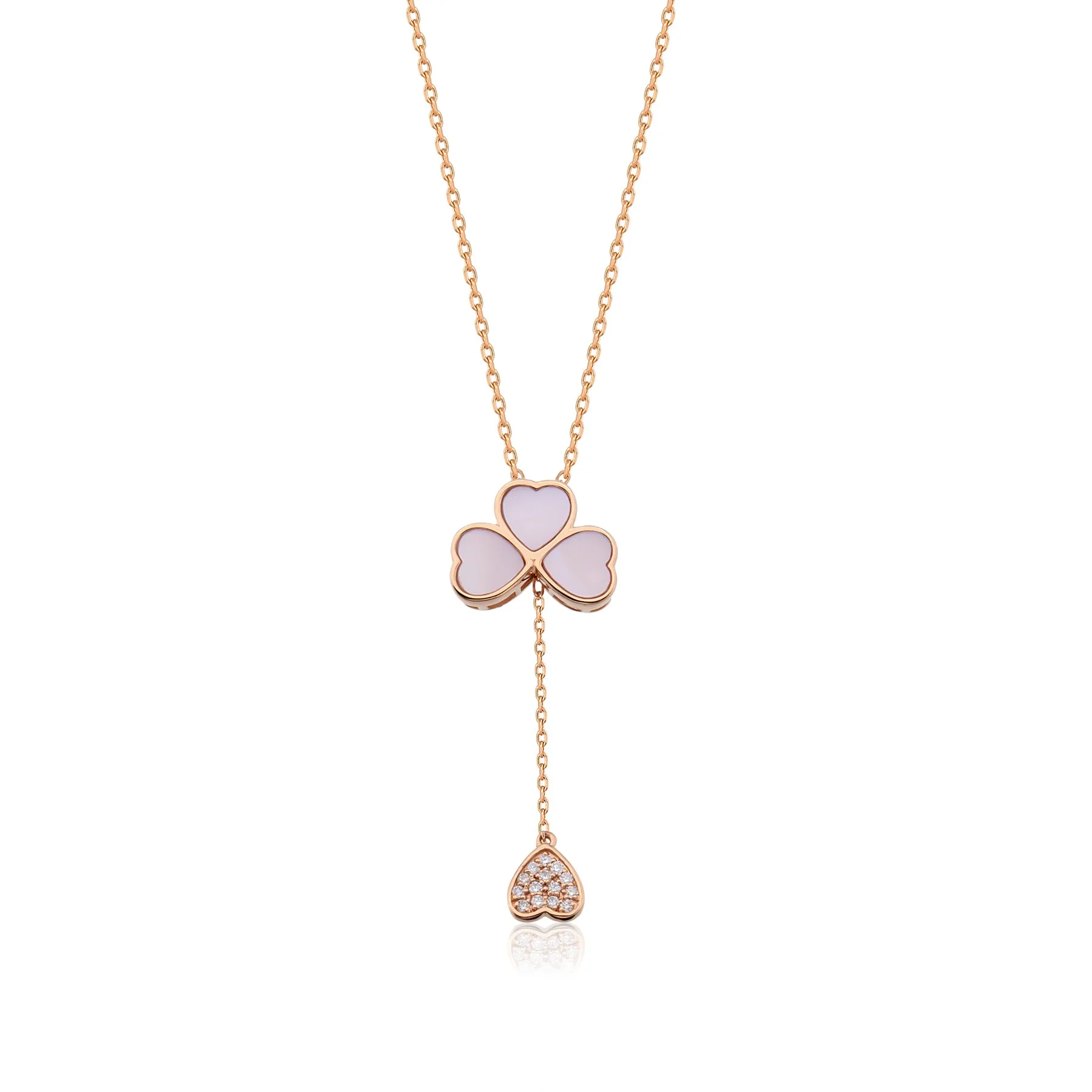 CLOVER HEART PINK OPAL NECKLACE