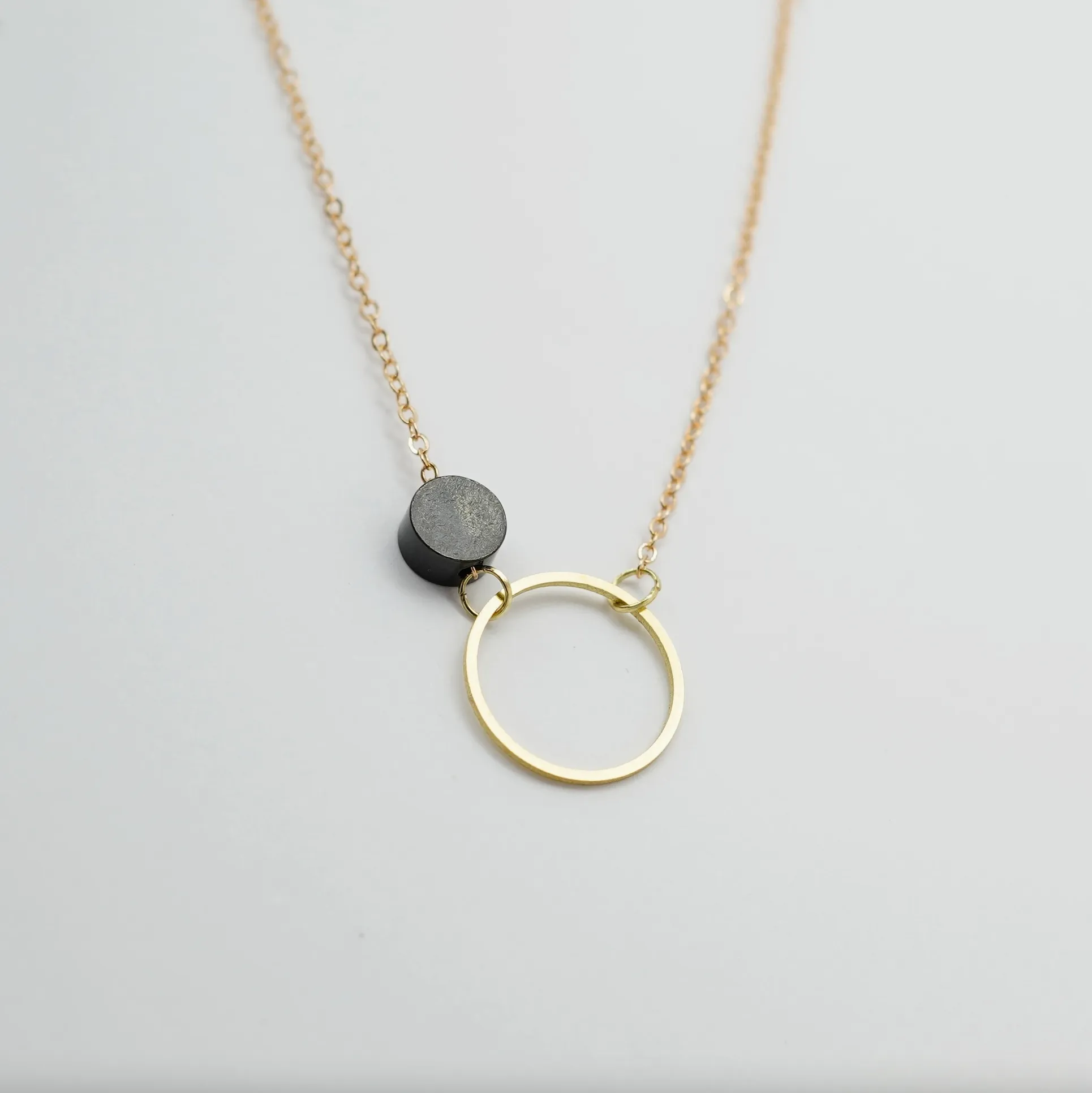 Copper Bee Black & Brass Circle & Dot Necklace