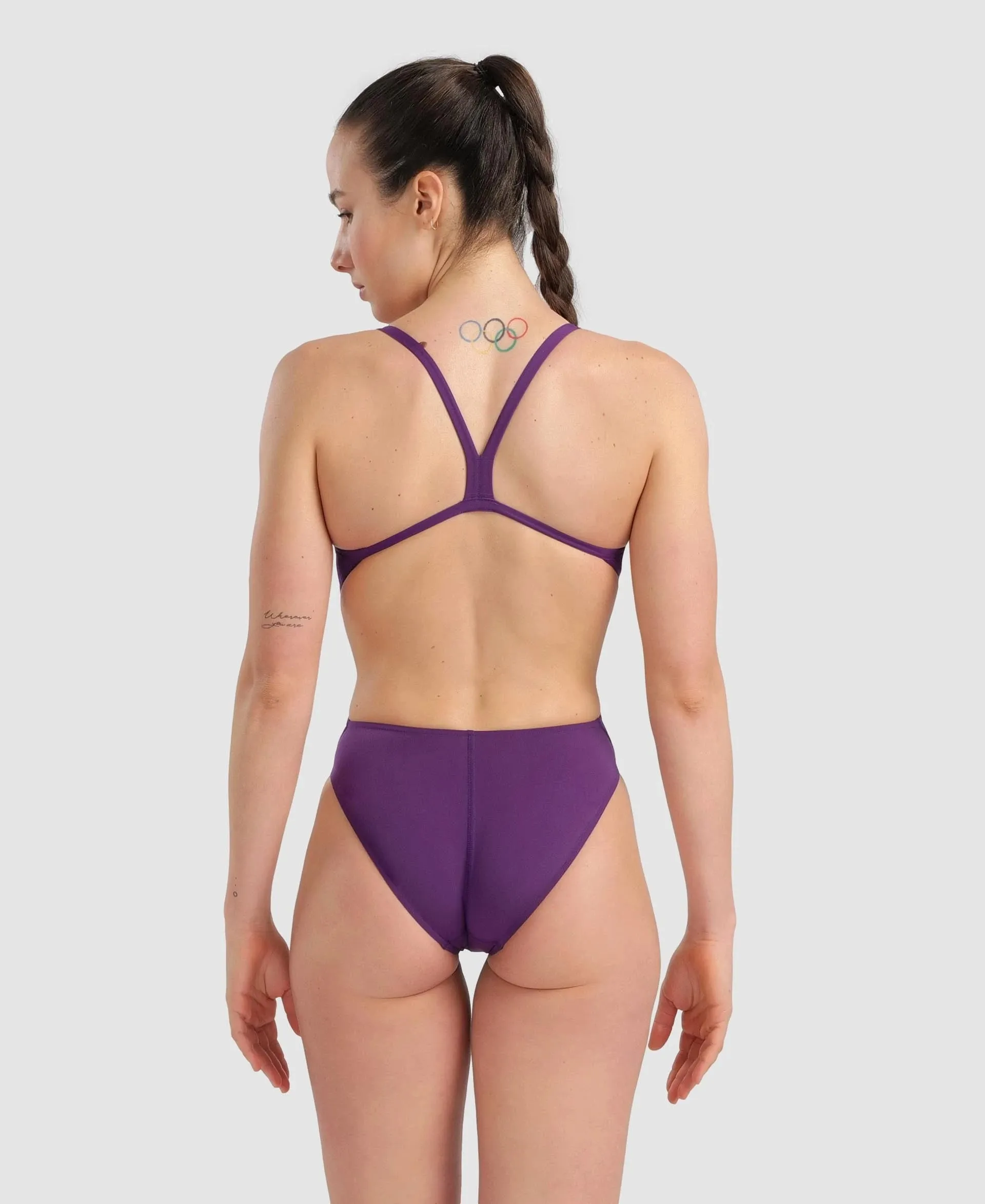 COSTUME ARENA DONNA INTERO PISCINA SOLID  SPALLINA STRETTA VIOLA