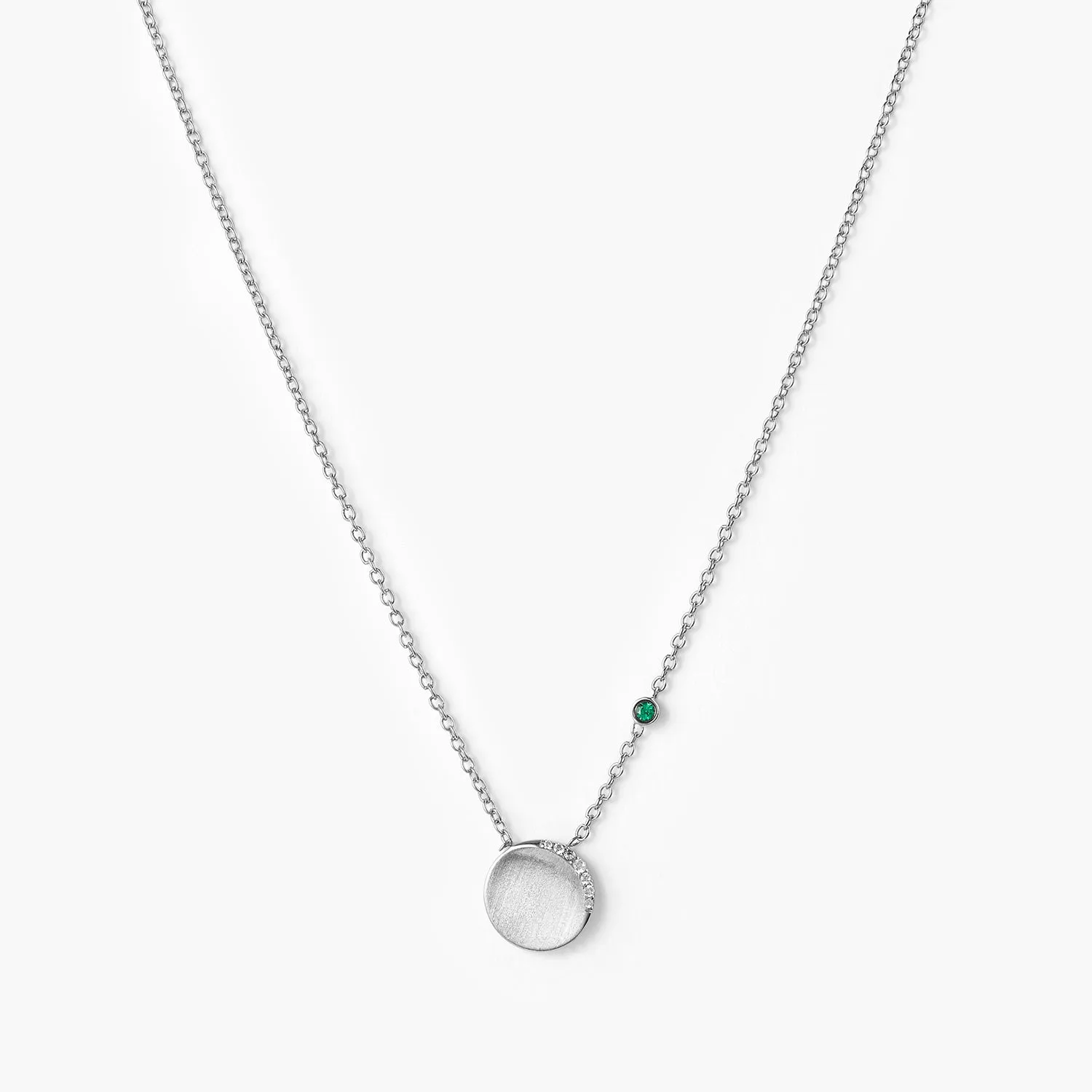 Crescent Moon Disc with Birthstone Necklace