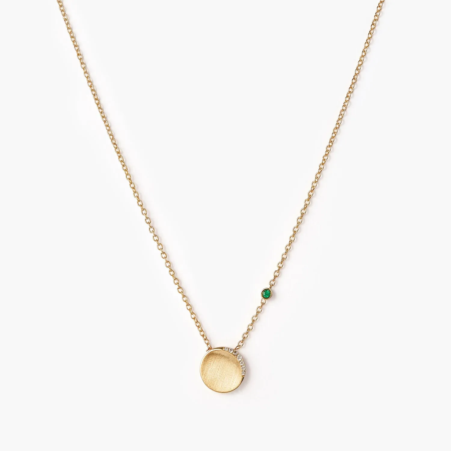 Crescent Moon Disc with Birthstone Necklace