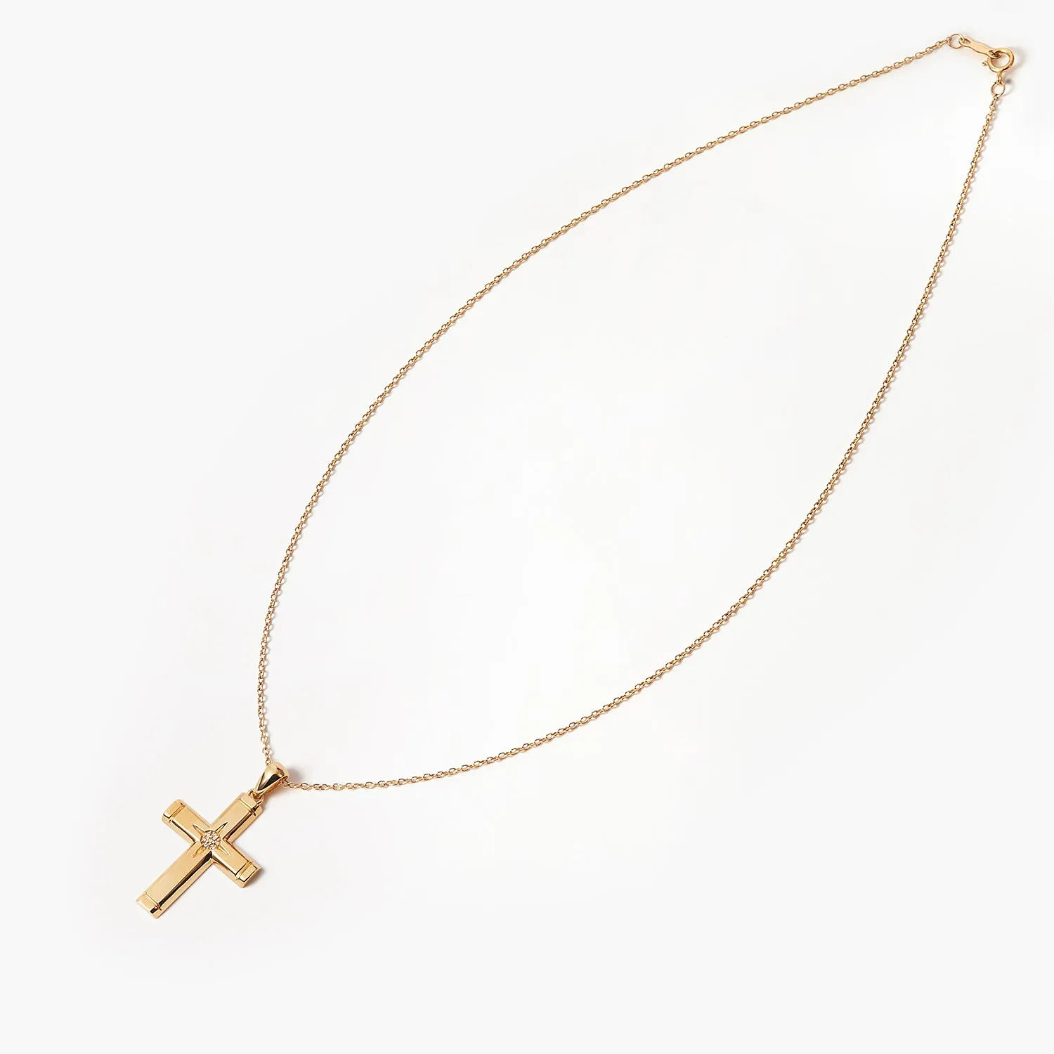 Cross Star With Diamond Beveled Cross Pendant Necklace