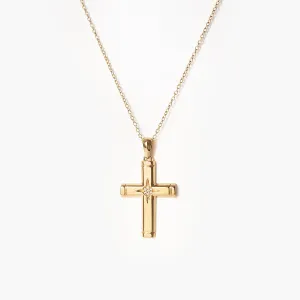 Cross Star With Diamond Beveled Cross Pendant Necklace