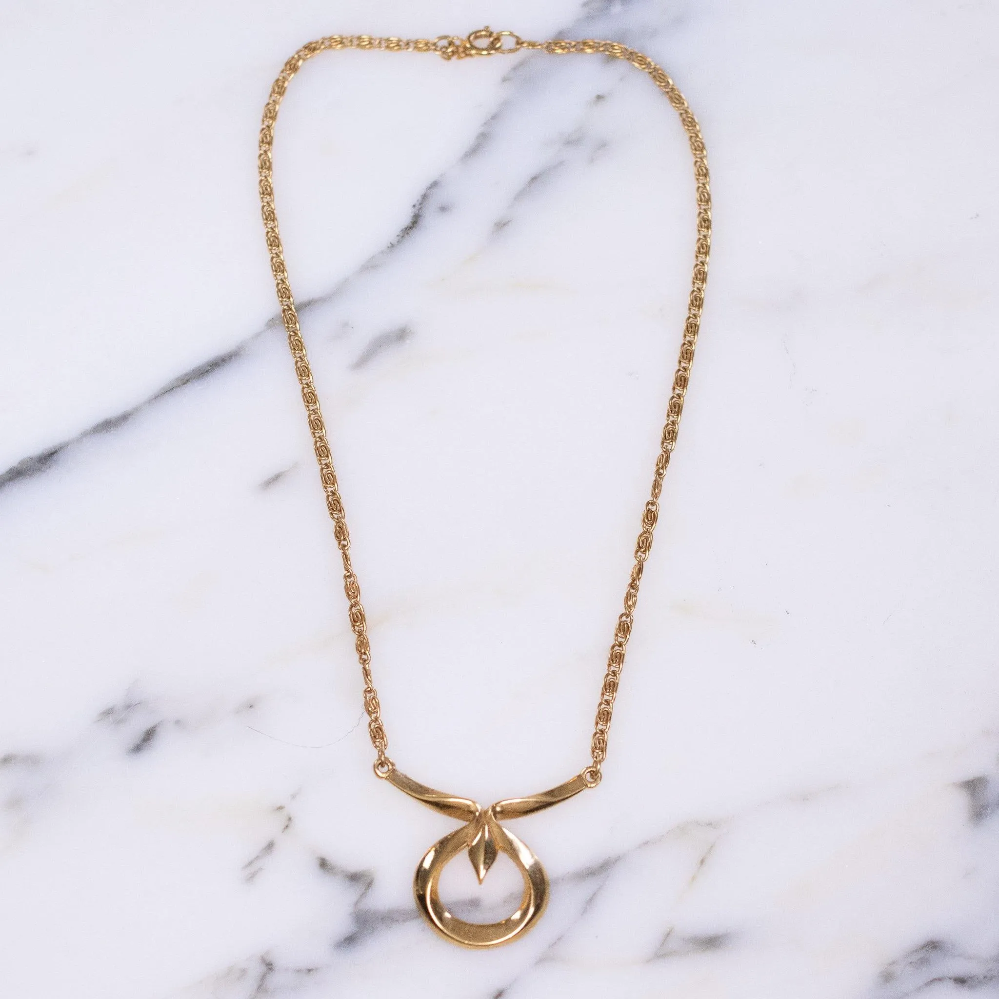 Crown Trifari Lotus Necklace, Gold Tone, Delicate Chain, Designer Vintage Jewelry, Orientalism, Asian Inspired