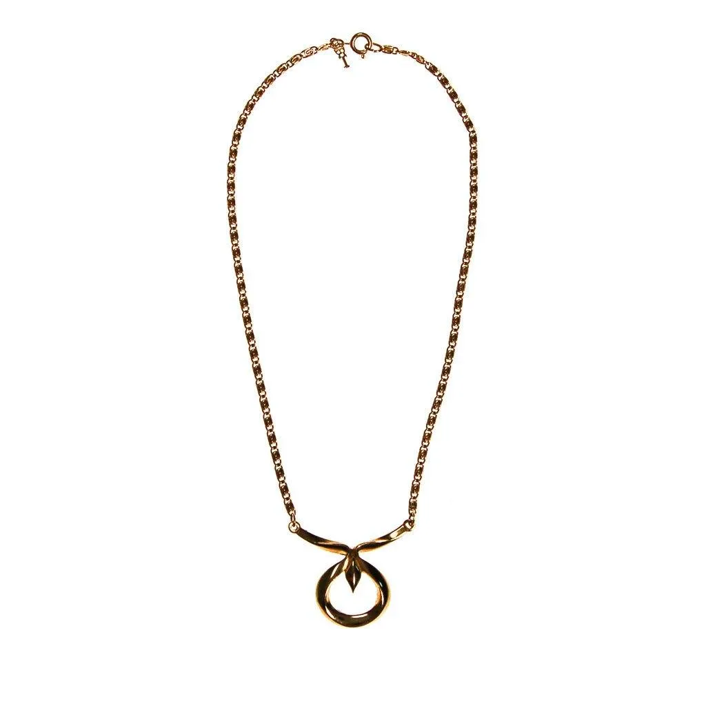 Crown Trifari Lotus Necklace, Gold Tone, Delicate Chain, Designer Vintage Jewelry, Orientalism, Asian Inspired