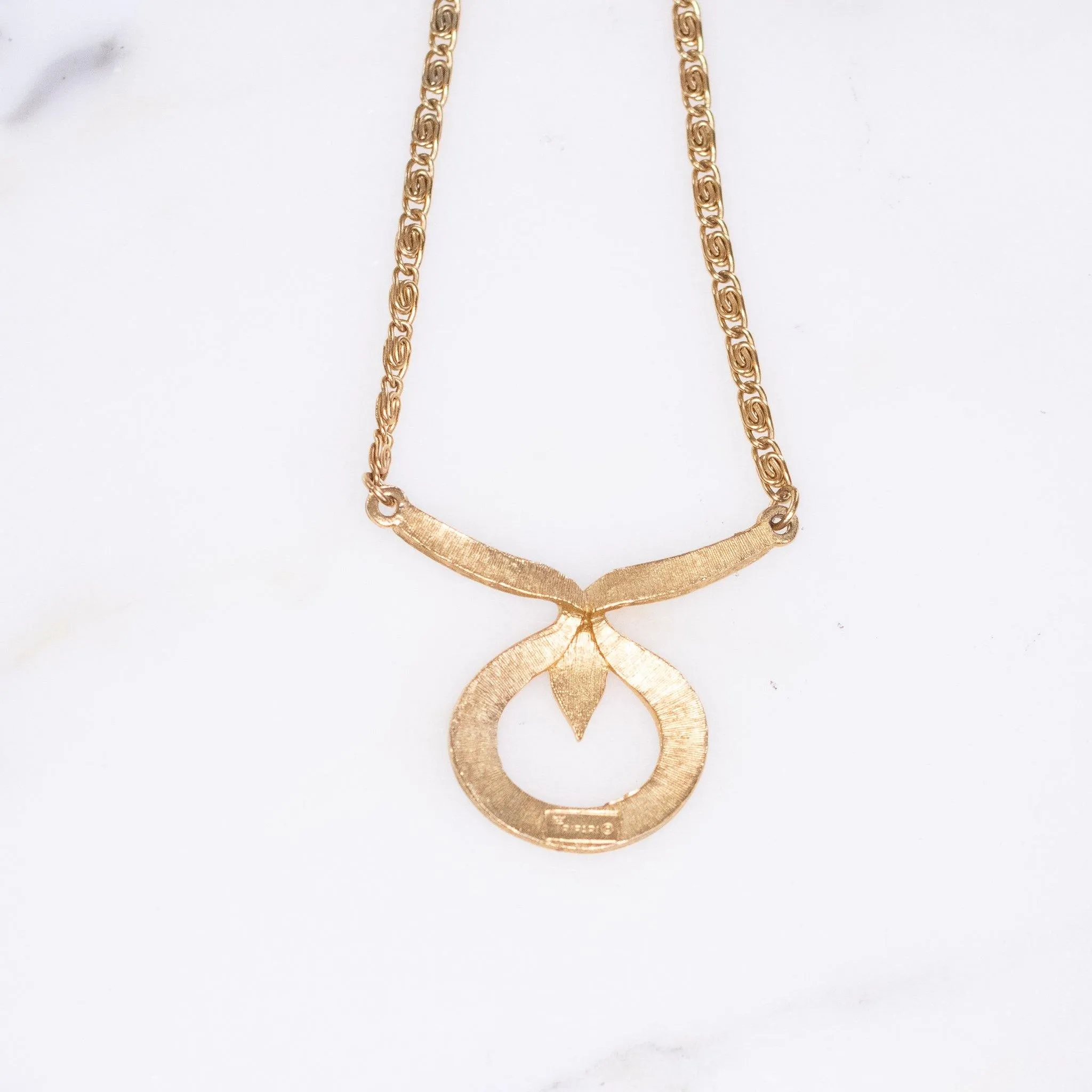 Crown Trifari Lotus Necklace, Gold Tone, Delicate Chain, Designer Vintage Jewelry, Orientalism, Asian Inspired
