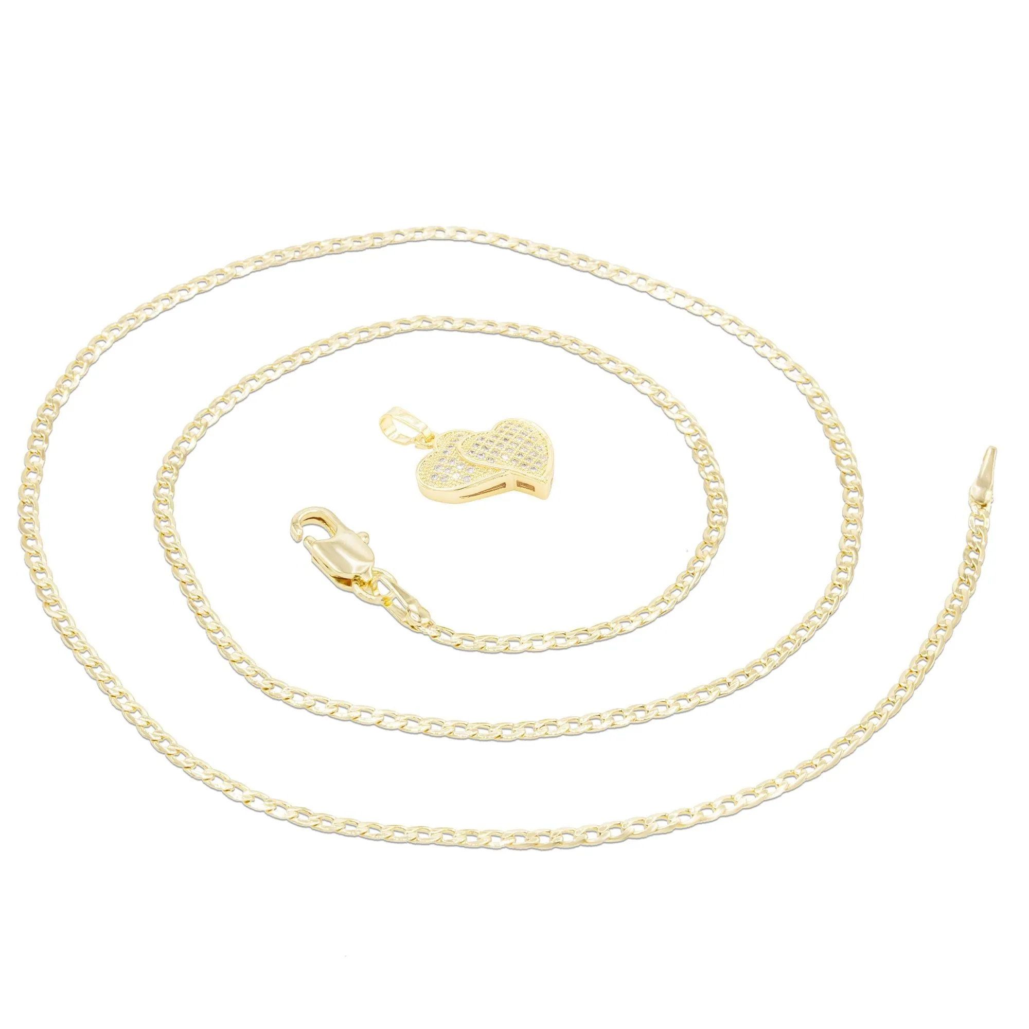 Cubic Zirconia 14K Gold Filled Double Hearts Pendant Necklace Set