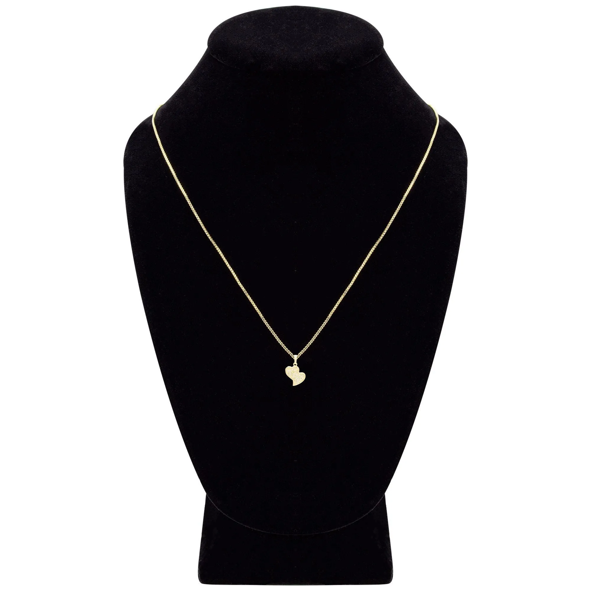 Cubic Zirconia 14K Gold Filled Double Hearts Pendant Necklace Set
