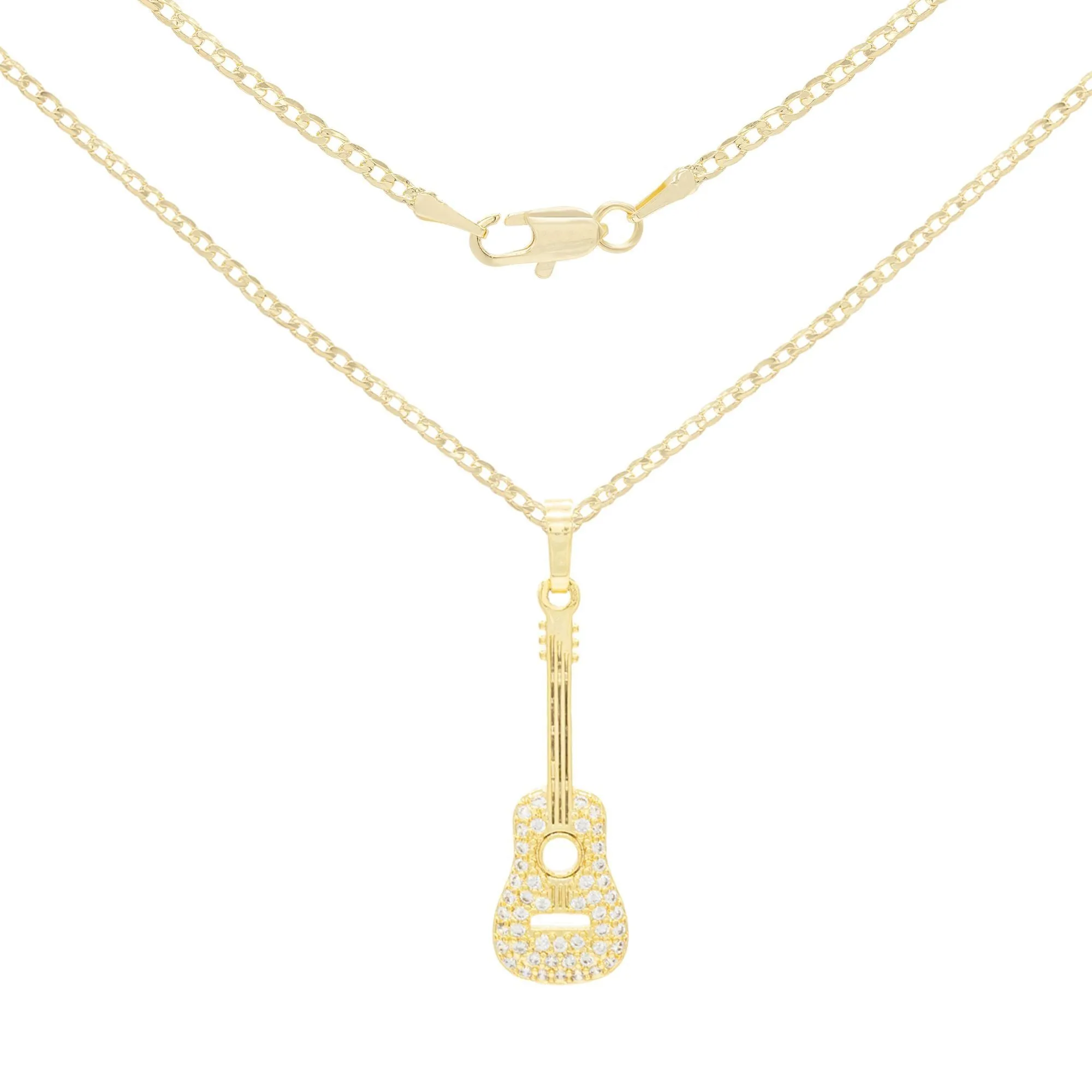 Cubic Zirconia 14K Gold Filled Guitar Pendant Necklace Set