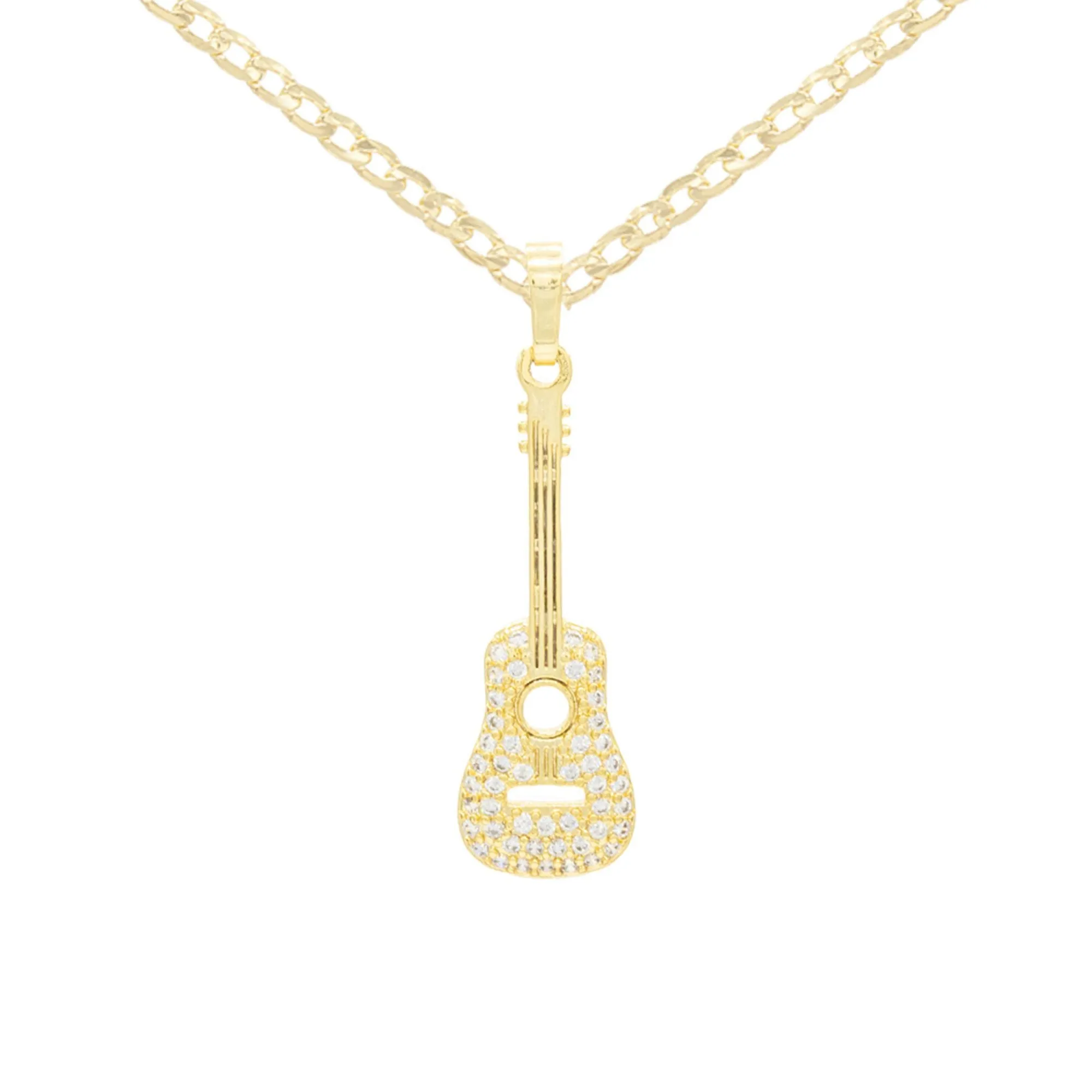 Cubic Zirconia 14K Gold Filled Guitar Pendant Necklace Set