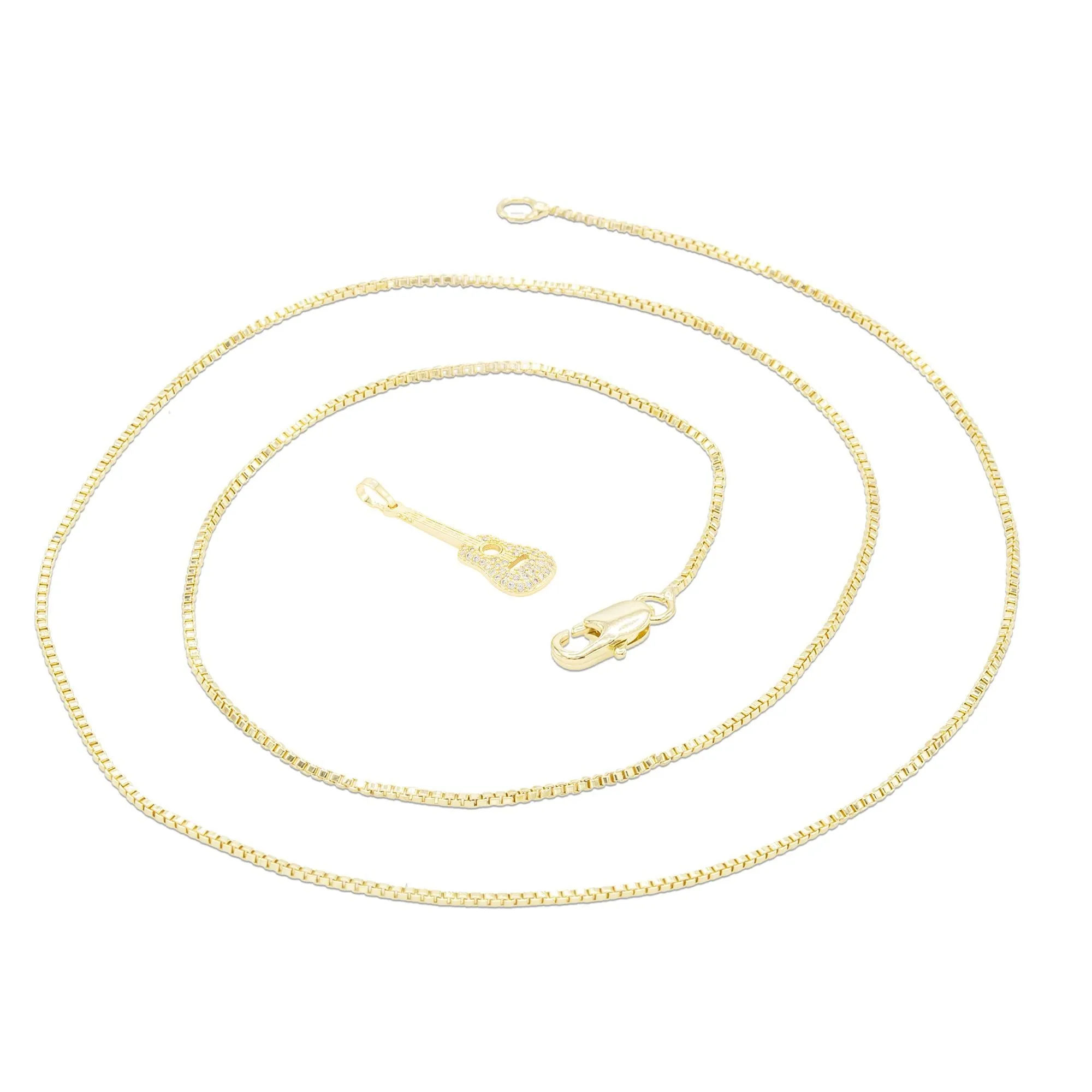 Cubic Zirconia 14K Gold Filled Guitar Pendant Necklace Set