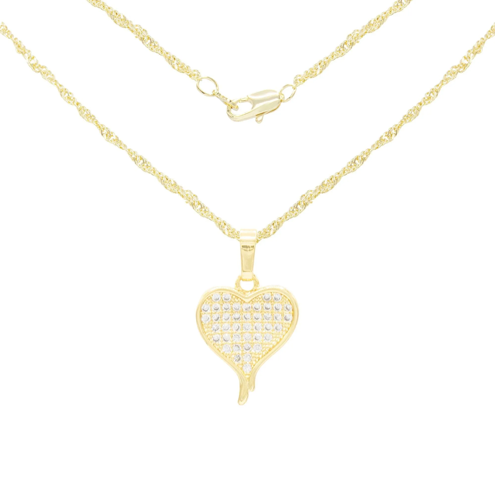 Cubic Zirconia 14K Gold Filled Heart Drip Pendant Necklace Set