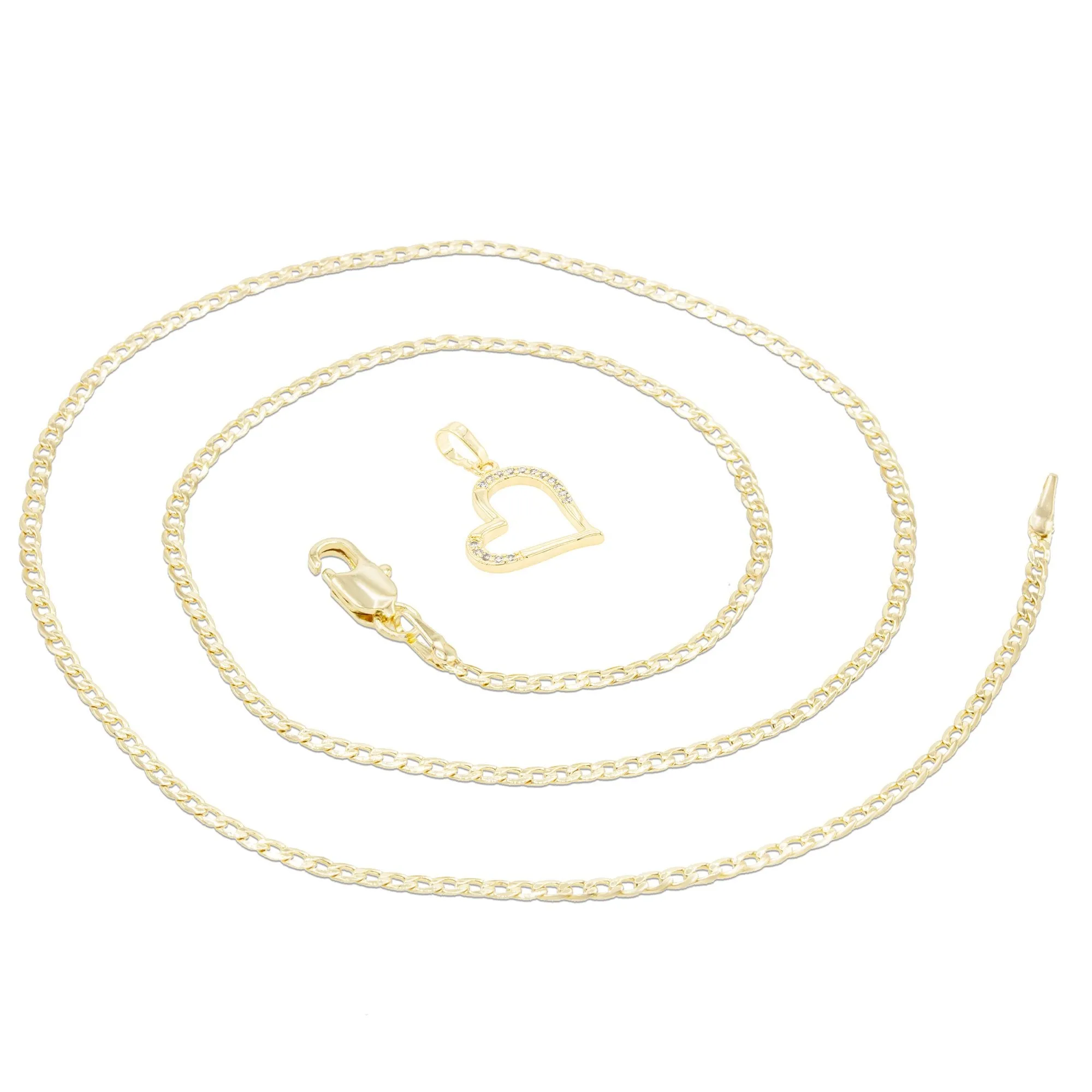 Cubic Zirconia 14K Gold Filled Heart Subtle Pendant Necklace Set