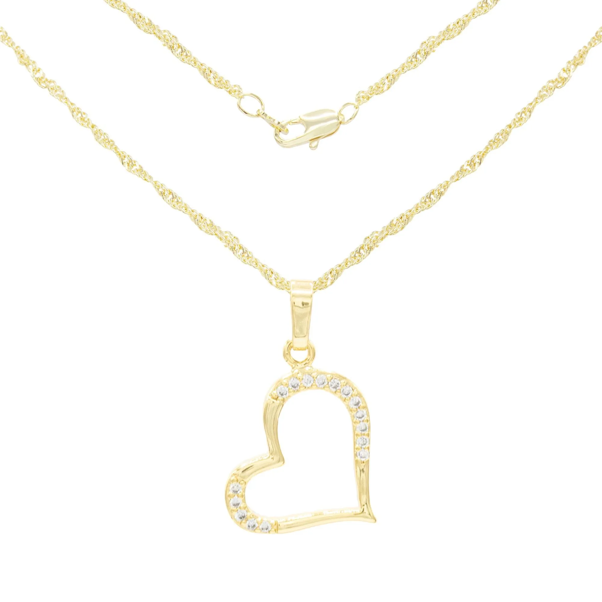 Cubic Zirconia 14K Gold Filled Heart Subtle Pendant Necklace Set