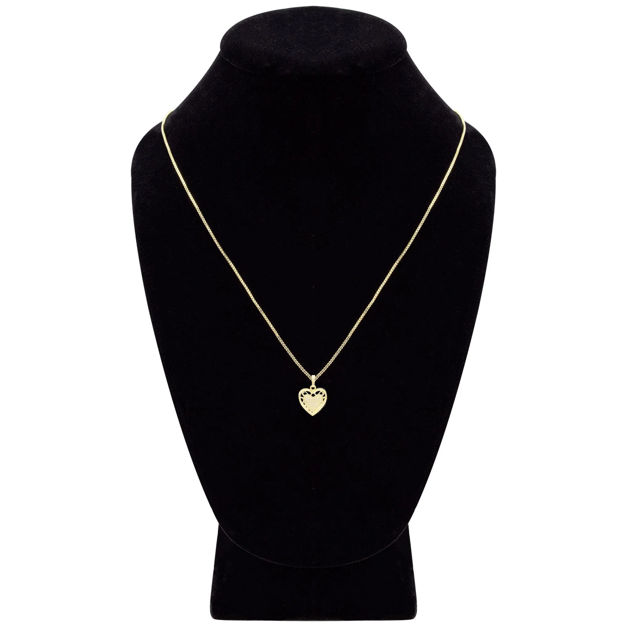 Cubic Zirconia 14K Gold Filled Hollow Heart Pendant Necklace Set