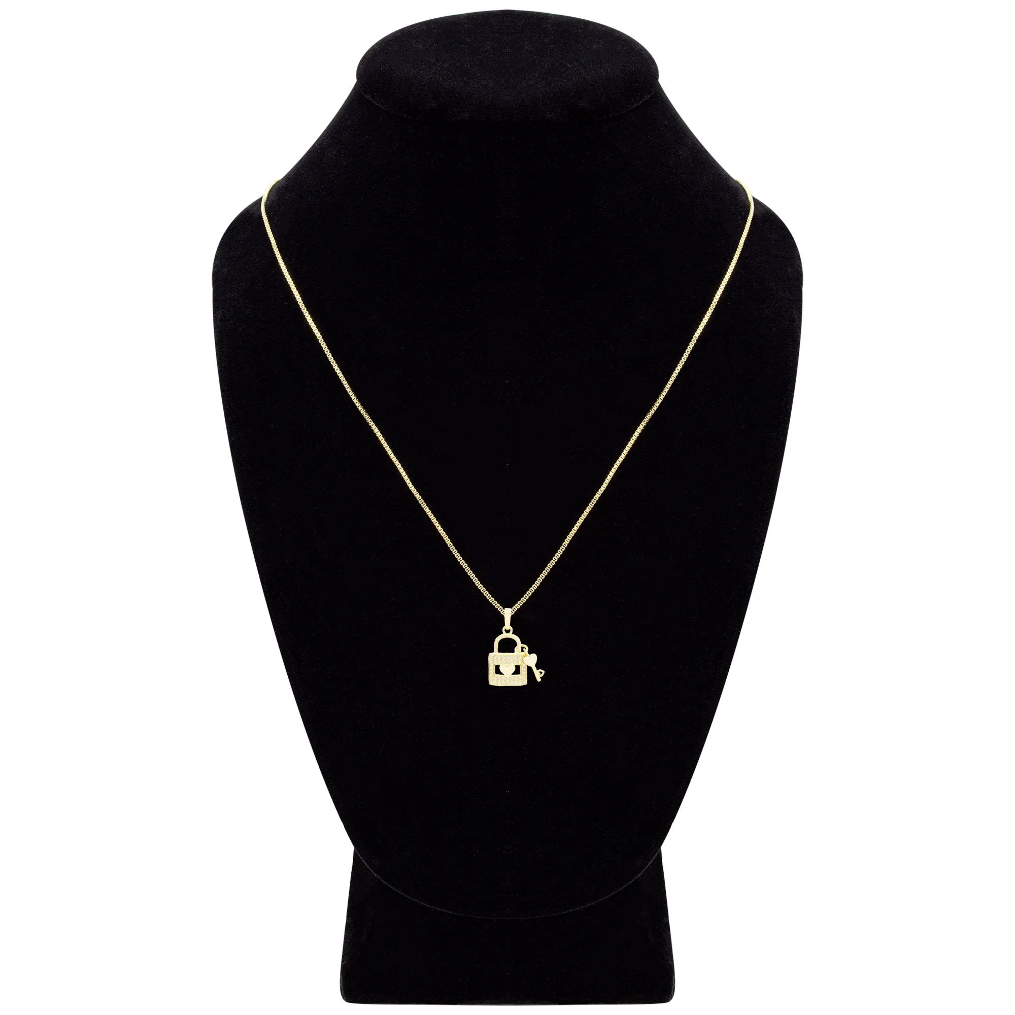 Cubic Zirconia 14K Gold Filled Lock Heart Key Pendant Necklace Set