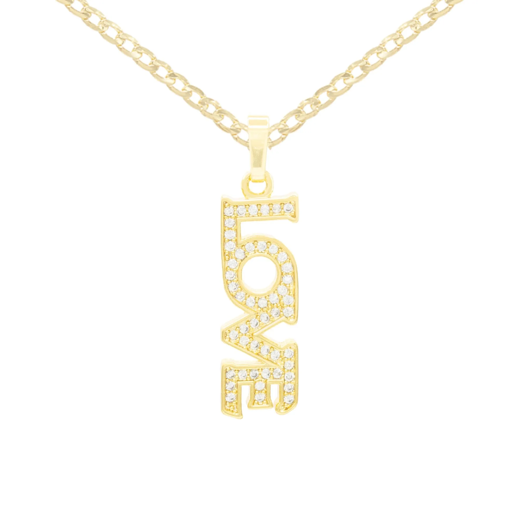 Cubic Zirconia 14K Gold Filled Long Love Pendant Necklace Set