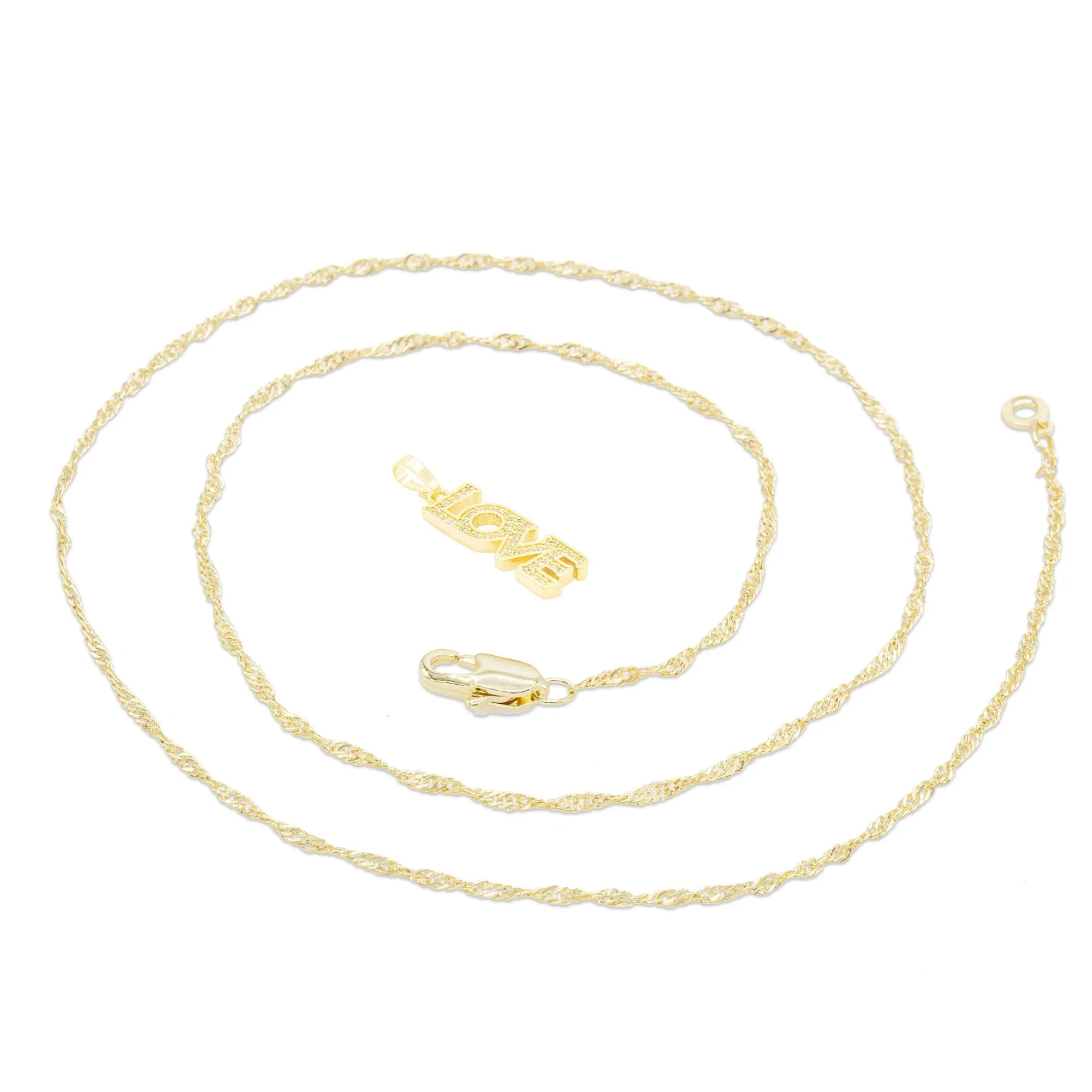 Cubic Zirconia 14K Gold Filled Long Love Pendant Necklace Set