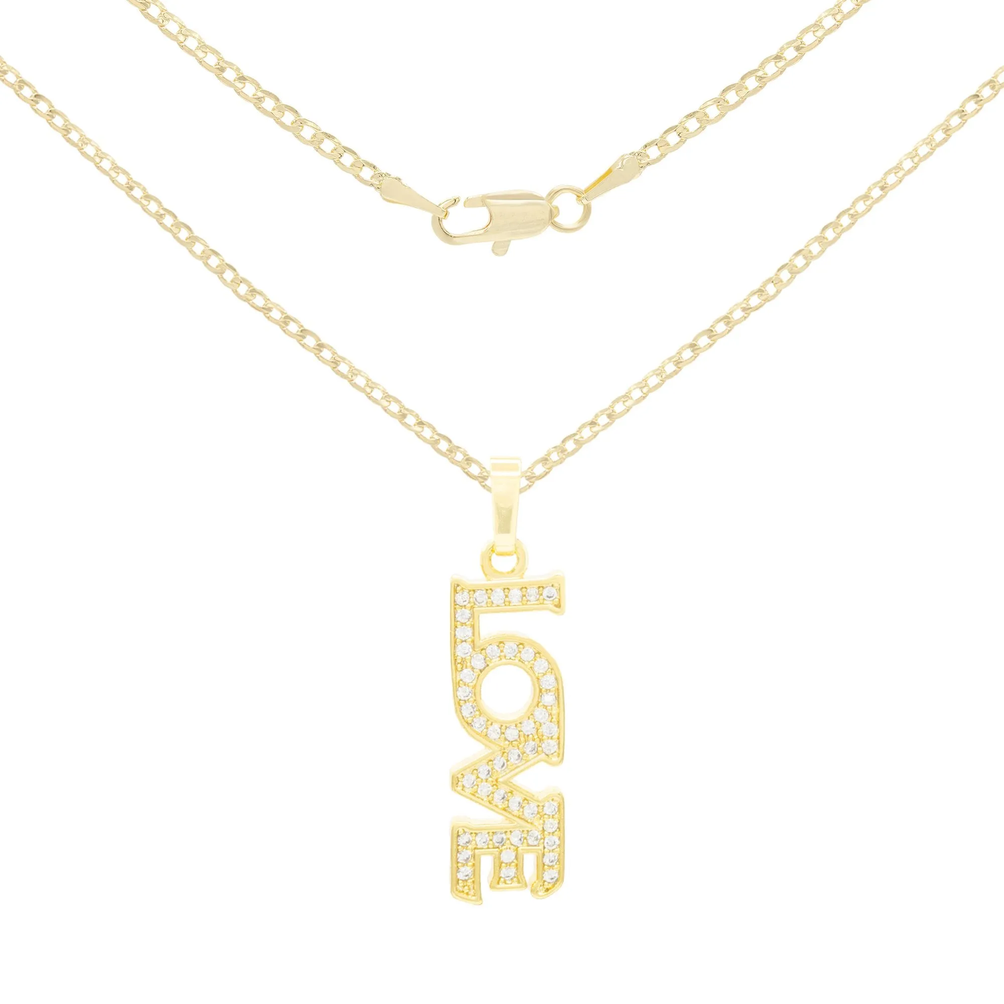 Cubic Zirconia 14K Gold Filled Long Love Pendant Necklace Set