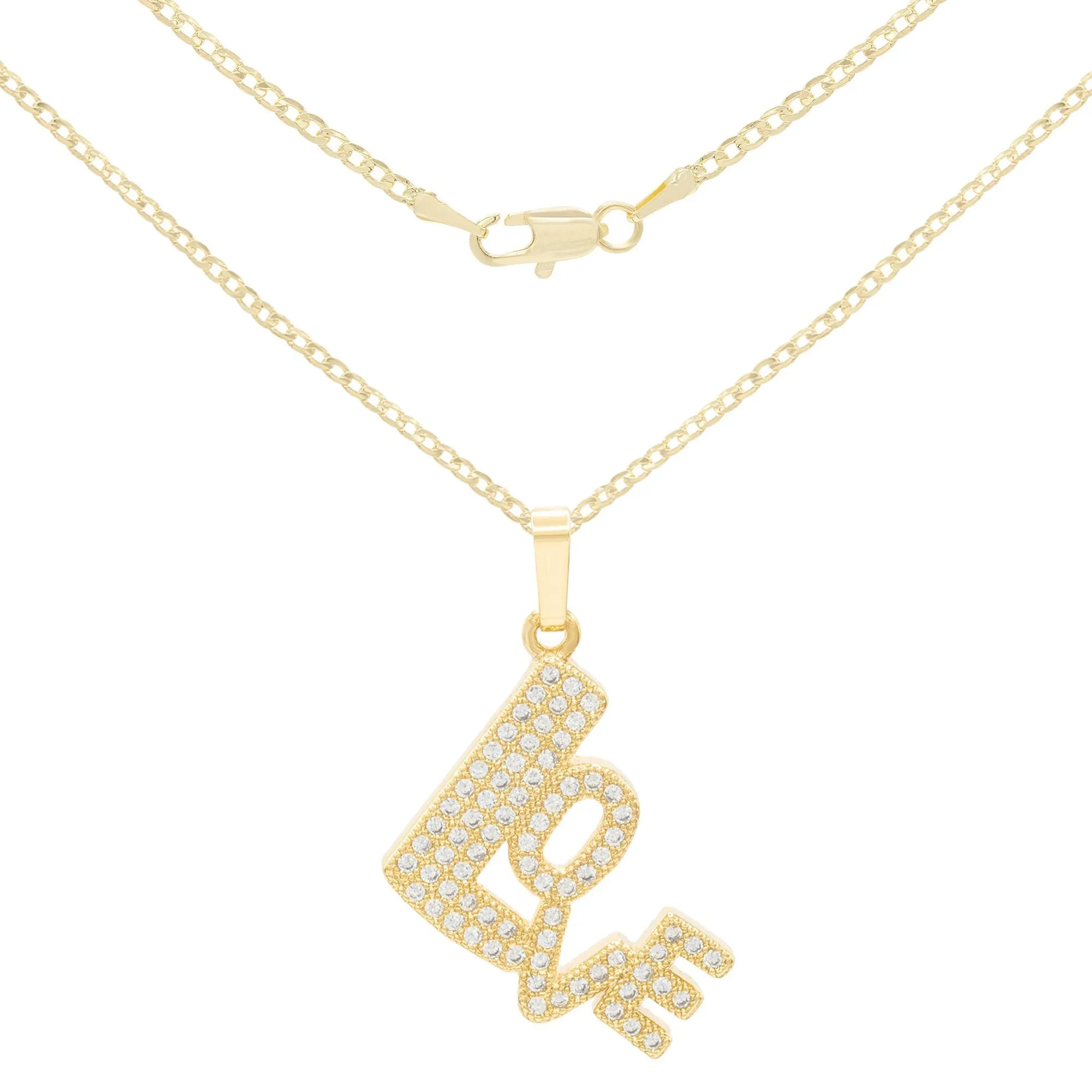 Cubic Zirconia 14K Gold Filled Love Pendant Necklace Set
