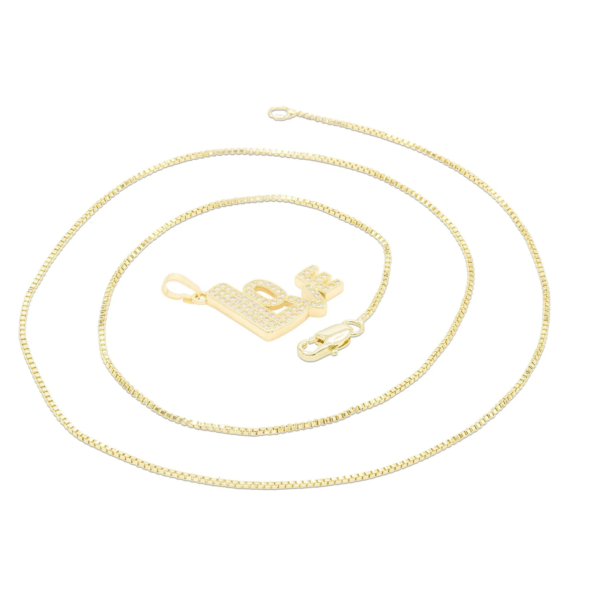 Cubic Zirconia 14K Gold Filled Love Pendant Necklace Set