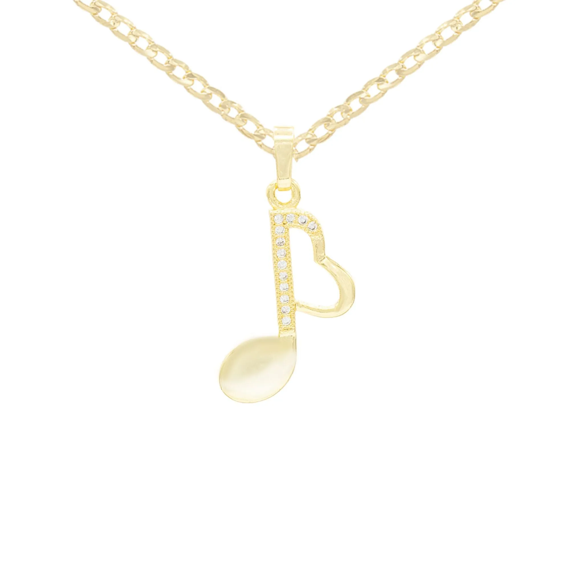Cubic Zirconia 14K Gold Filled Music Heart Note Pendant Necklace Set