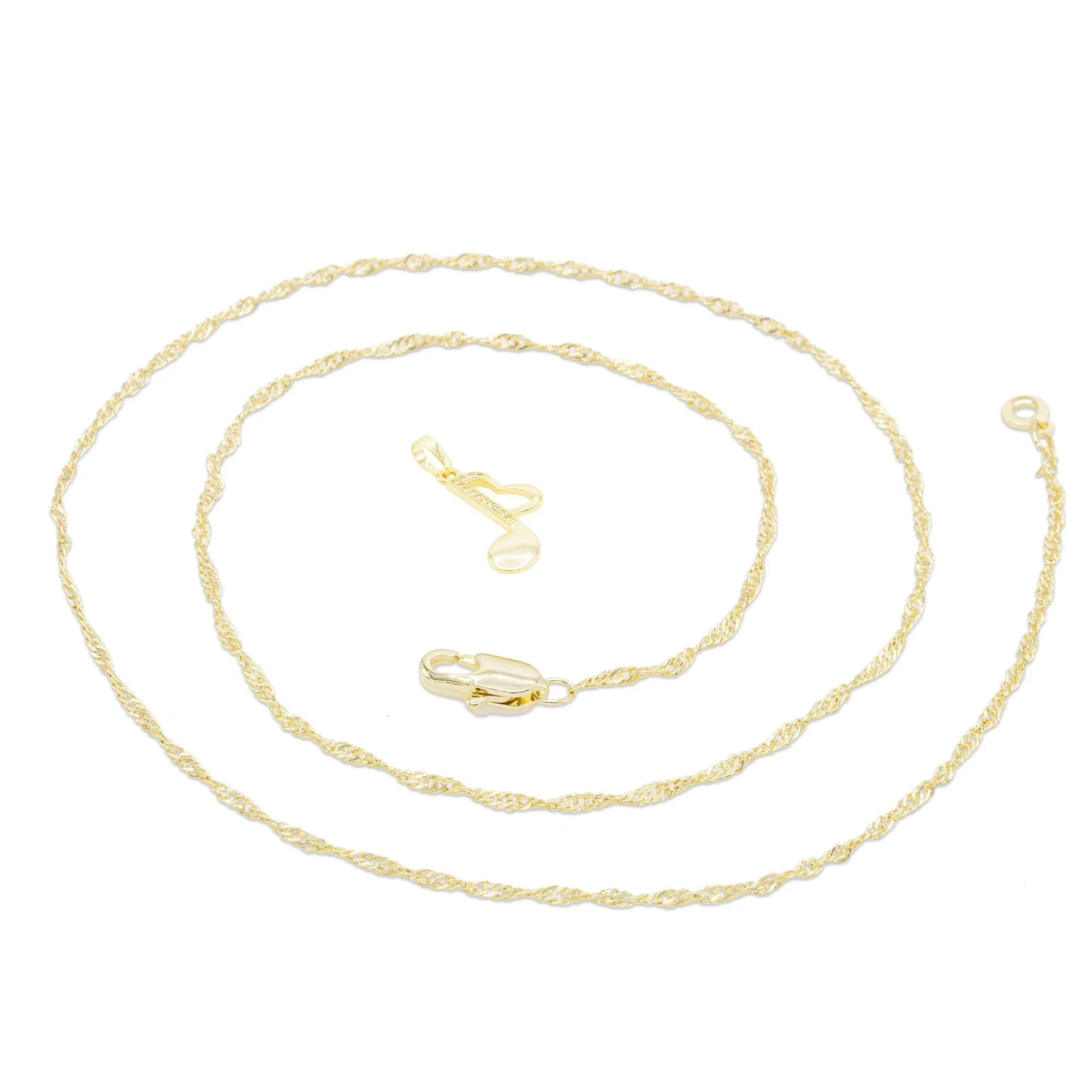 Cubic Zirconia 14K Gold Filled Music Heart Note Pendant Necklace Set