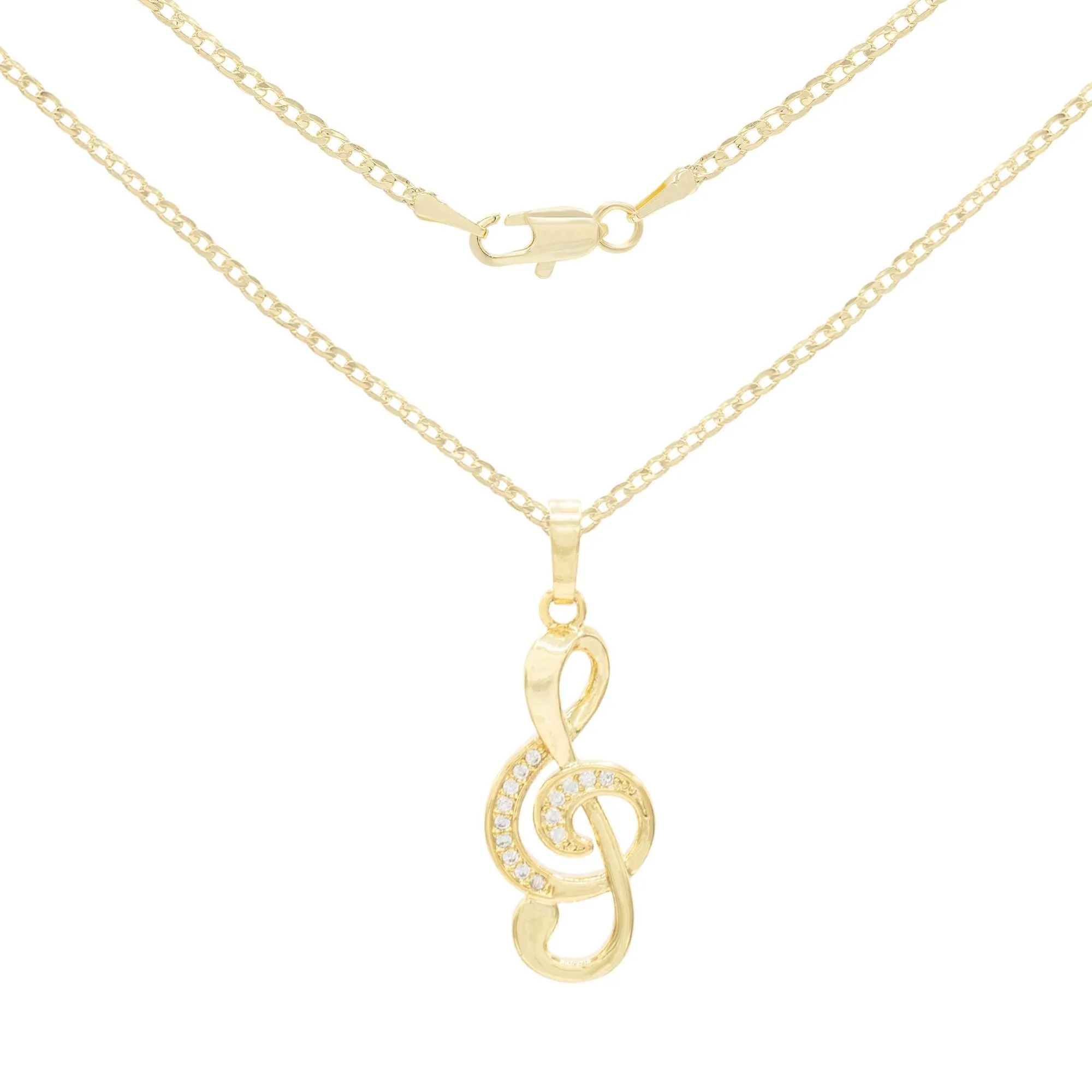 Cubic Zirconia 14K Gold Filled Music Note Pendant Necklace Set