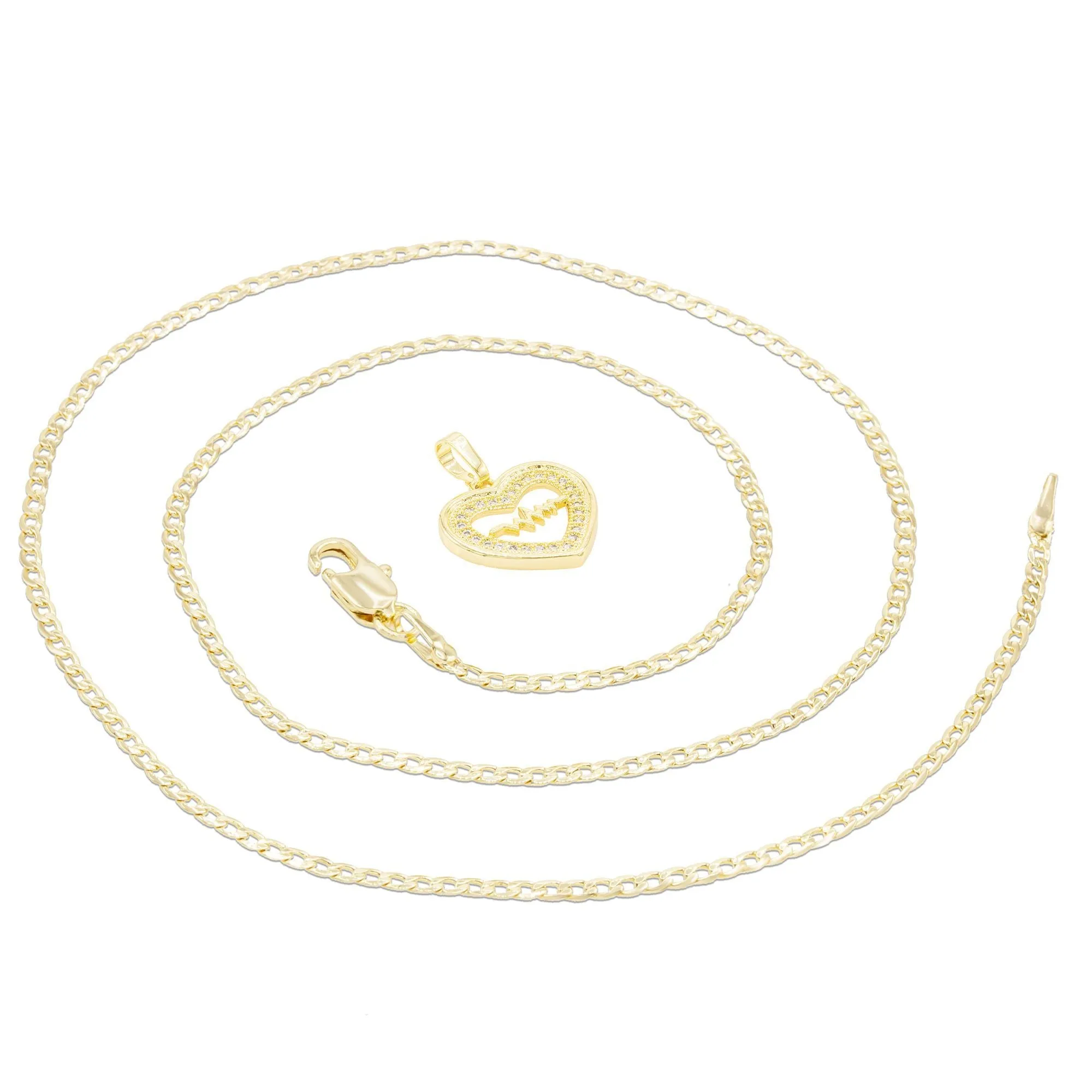 Cubic Zirconia 14K Gold Filled Pulsing Heart Pendant Necklace Set