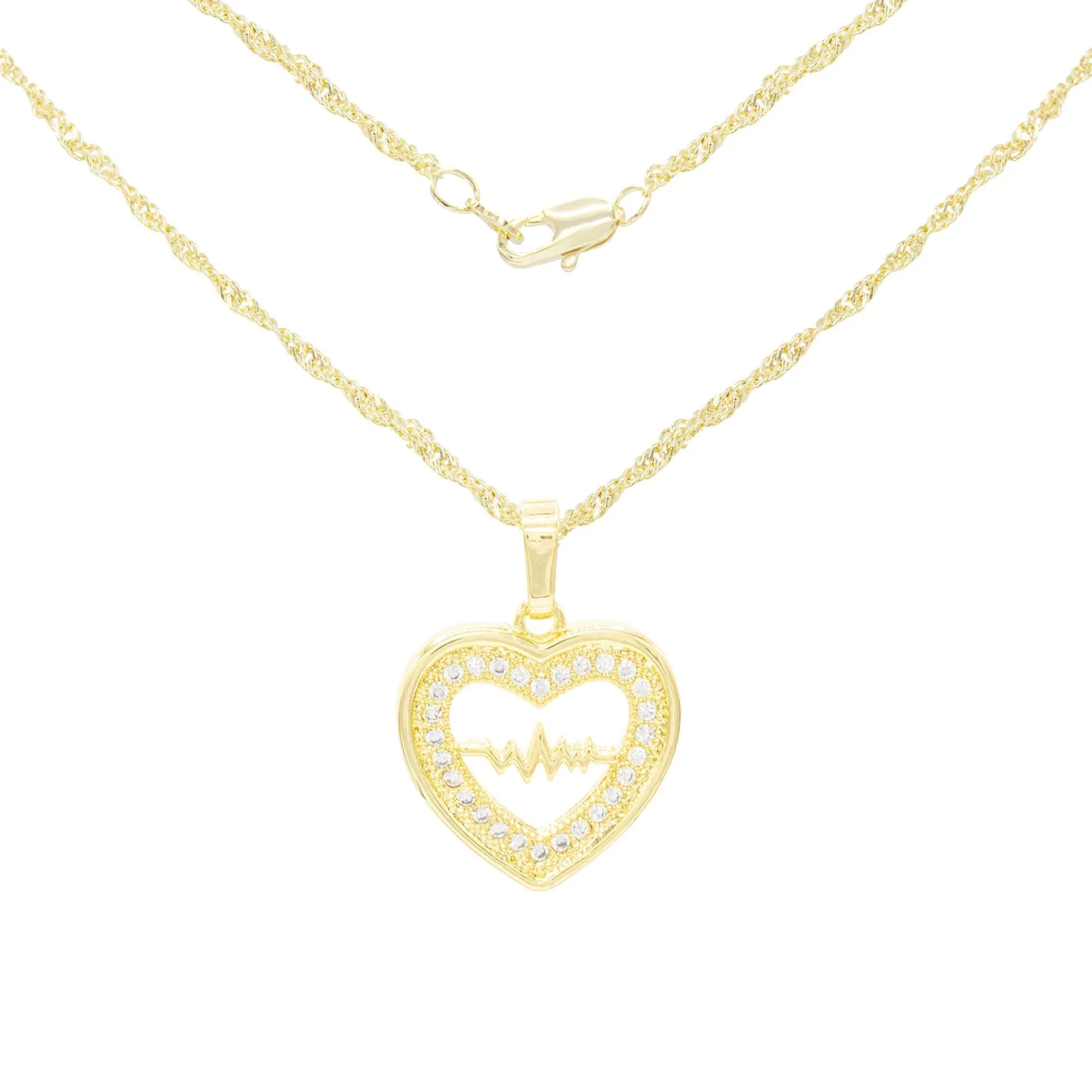 Cubic Zirconia 14K Gold Filled Pulsing Heart Pendant Necklace Set