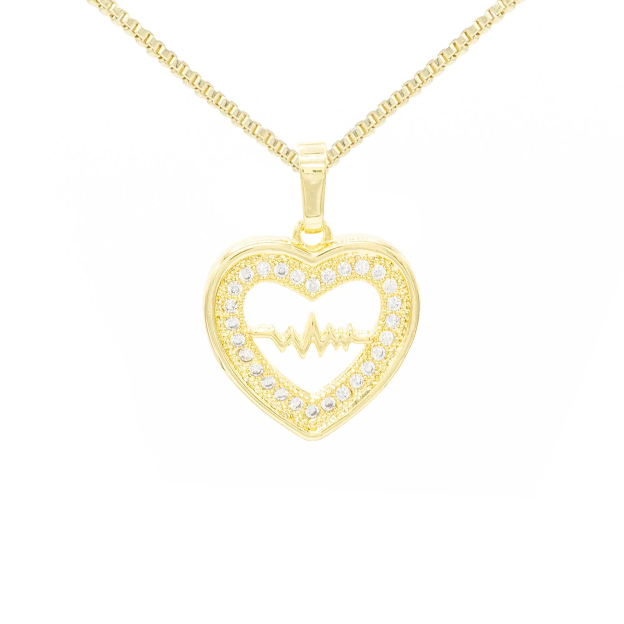 Cubic Zirconia 14K Gold Filled Pulsing Heart Pendant Necklace Set