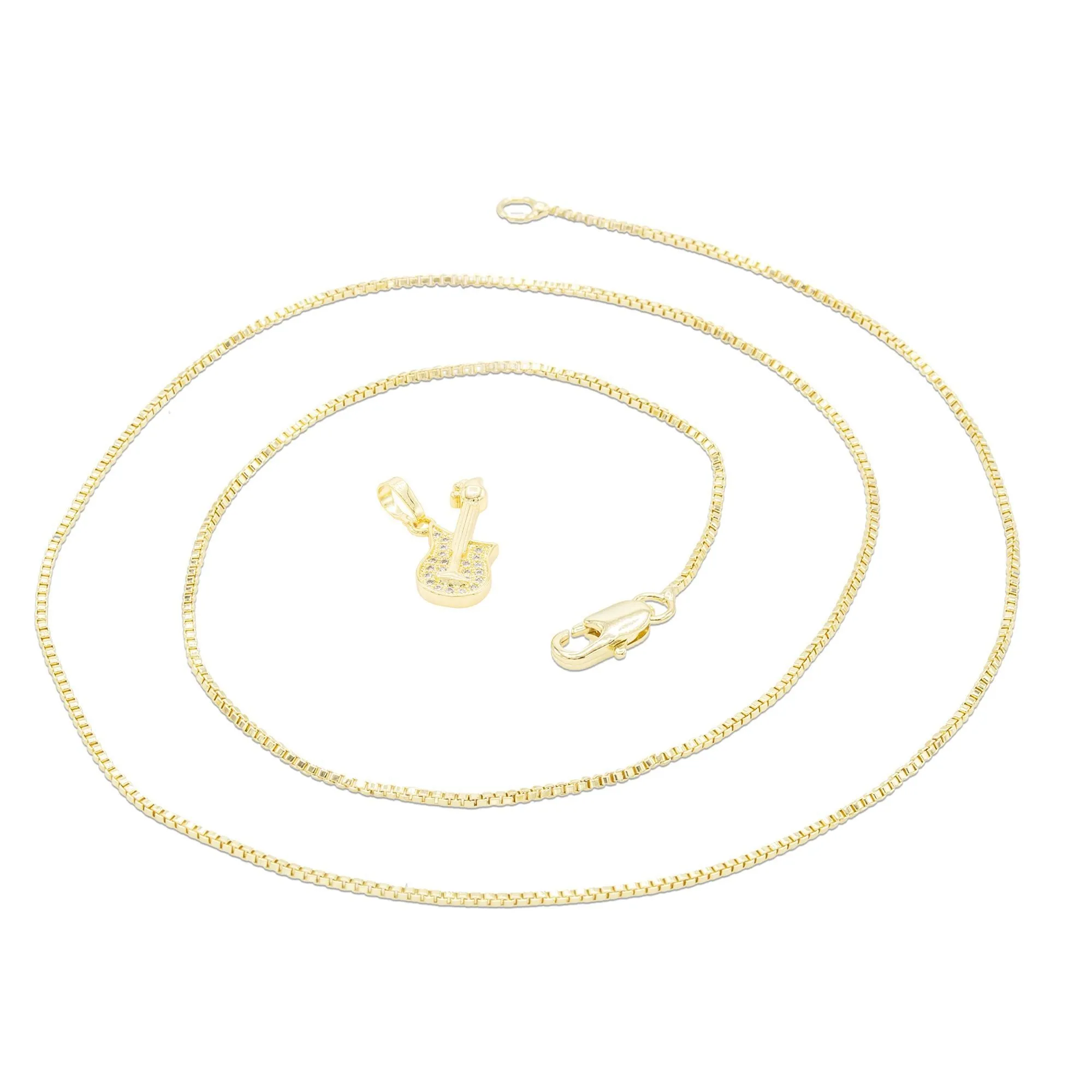 Cubic Zirconia 14K Gold Filled Rock Guitar Pendant Necklace Set