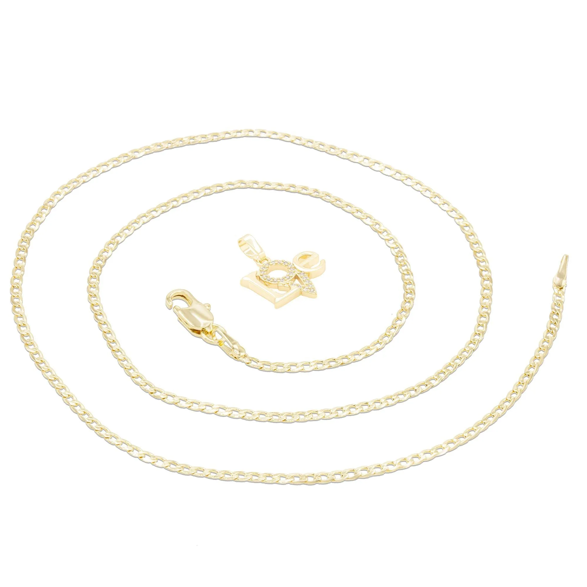 Cubic Zirconia 14K Gold Filled Triangle Love Pendant Necklace Set