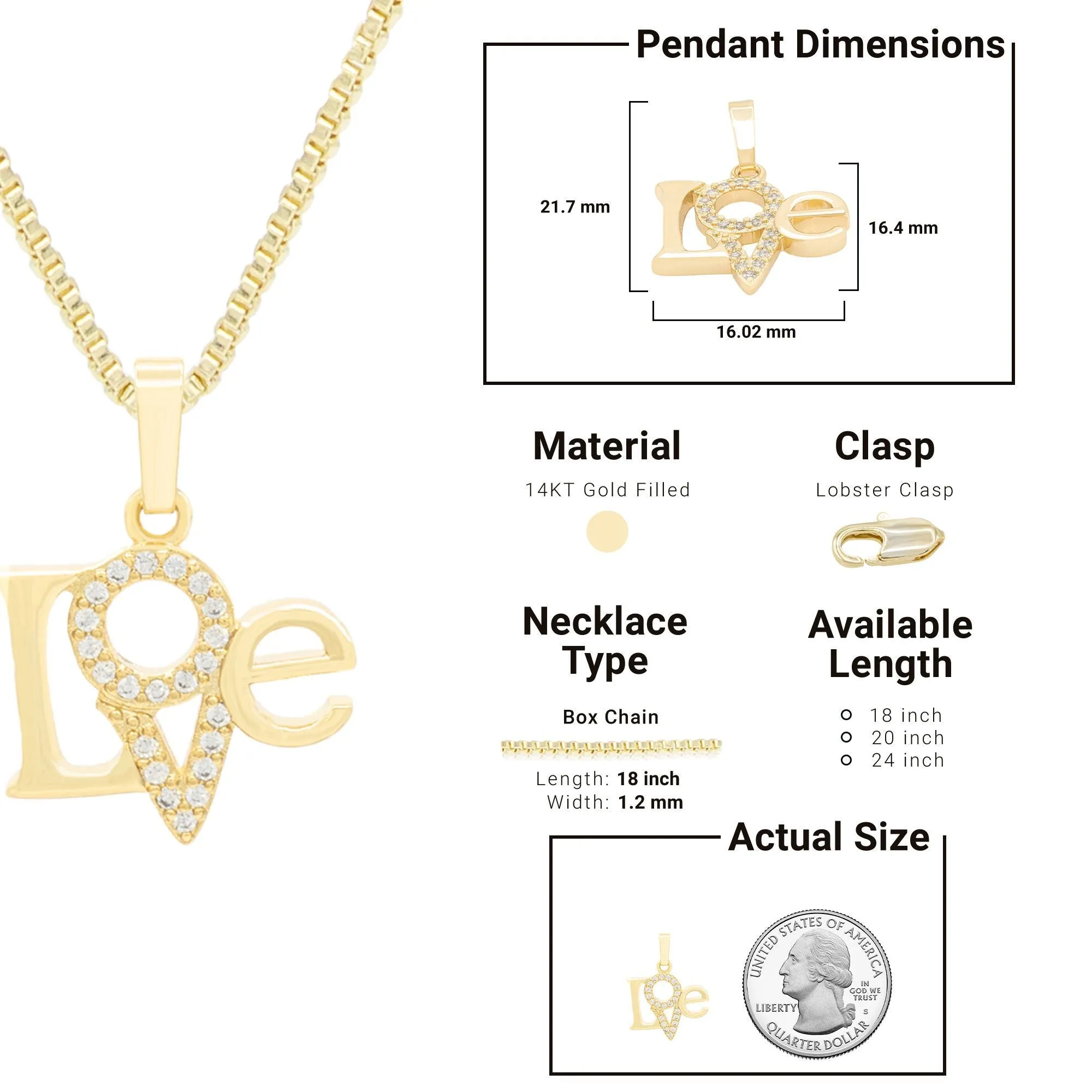 Cubic Zirconia 14K Gold Filled Triangle Love Pendant Necklace Set