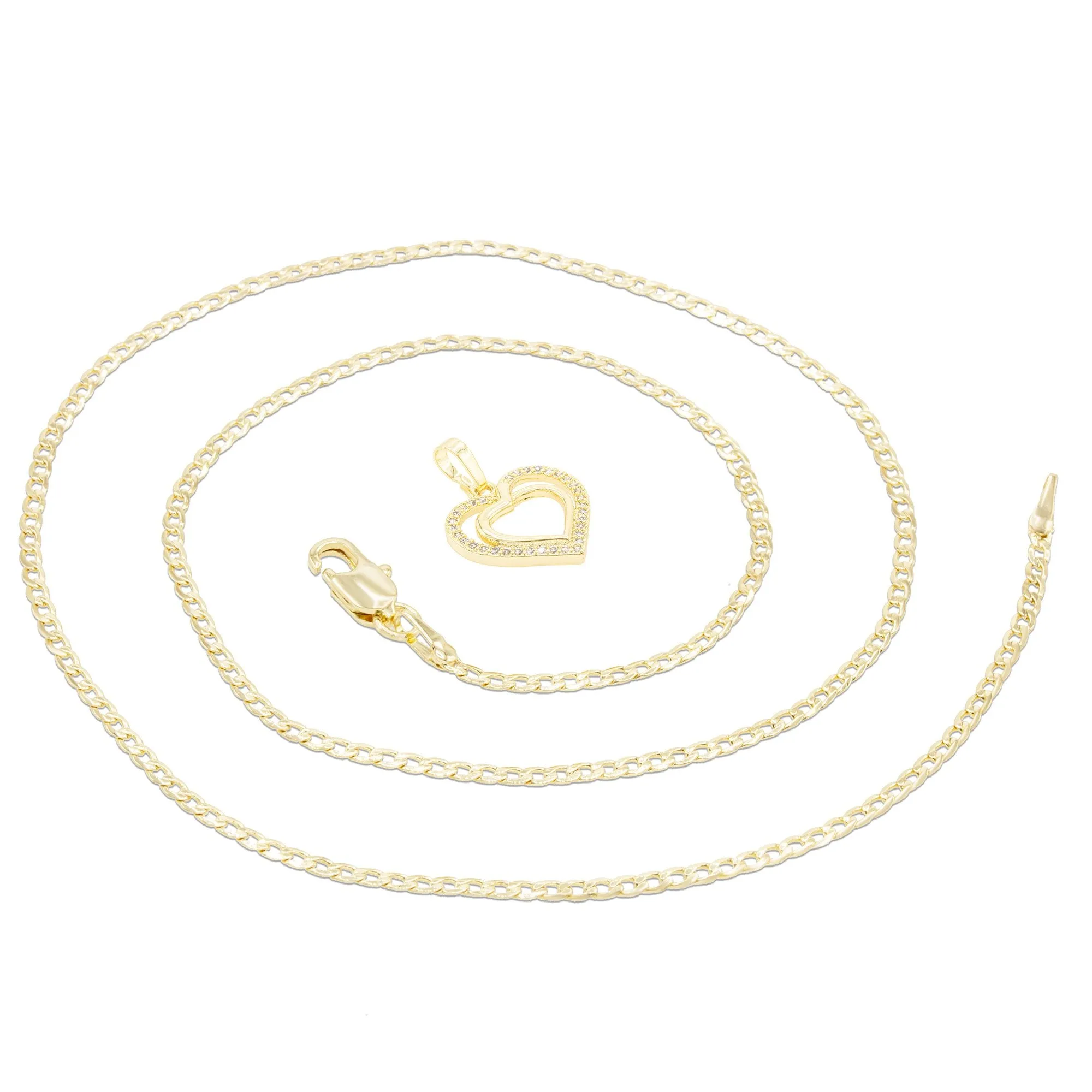 Cubic Zirconia 14K Gold Filled Twofold Heart Pendant Necklace Set