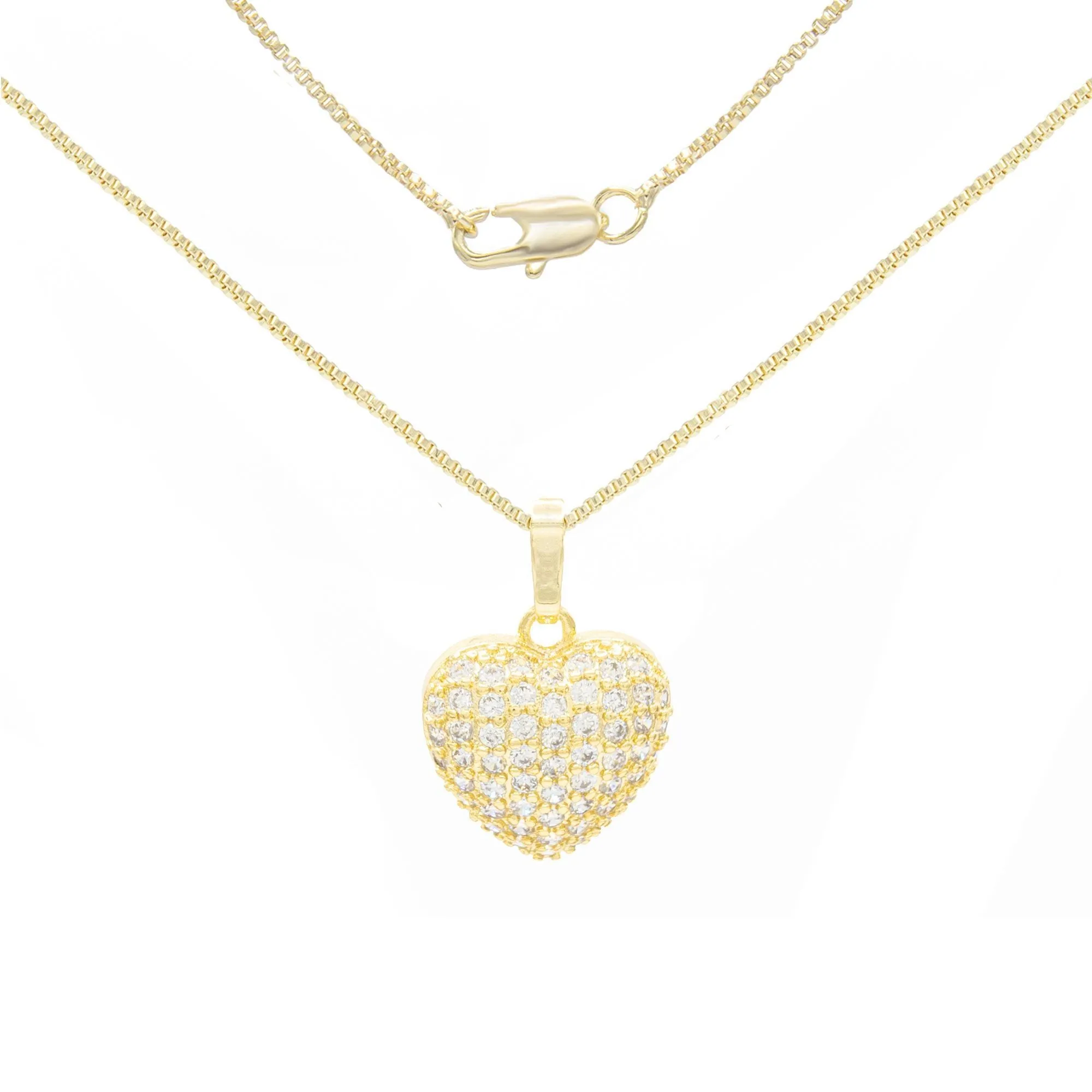 Cubic Zirconia 14K Gold Filled Voluminous Heart Pendant Necklace Set